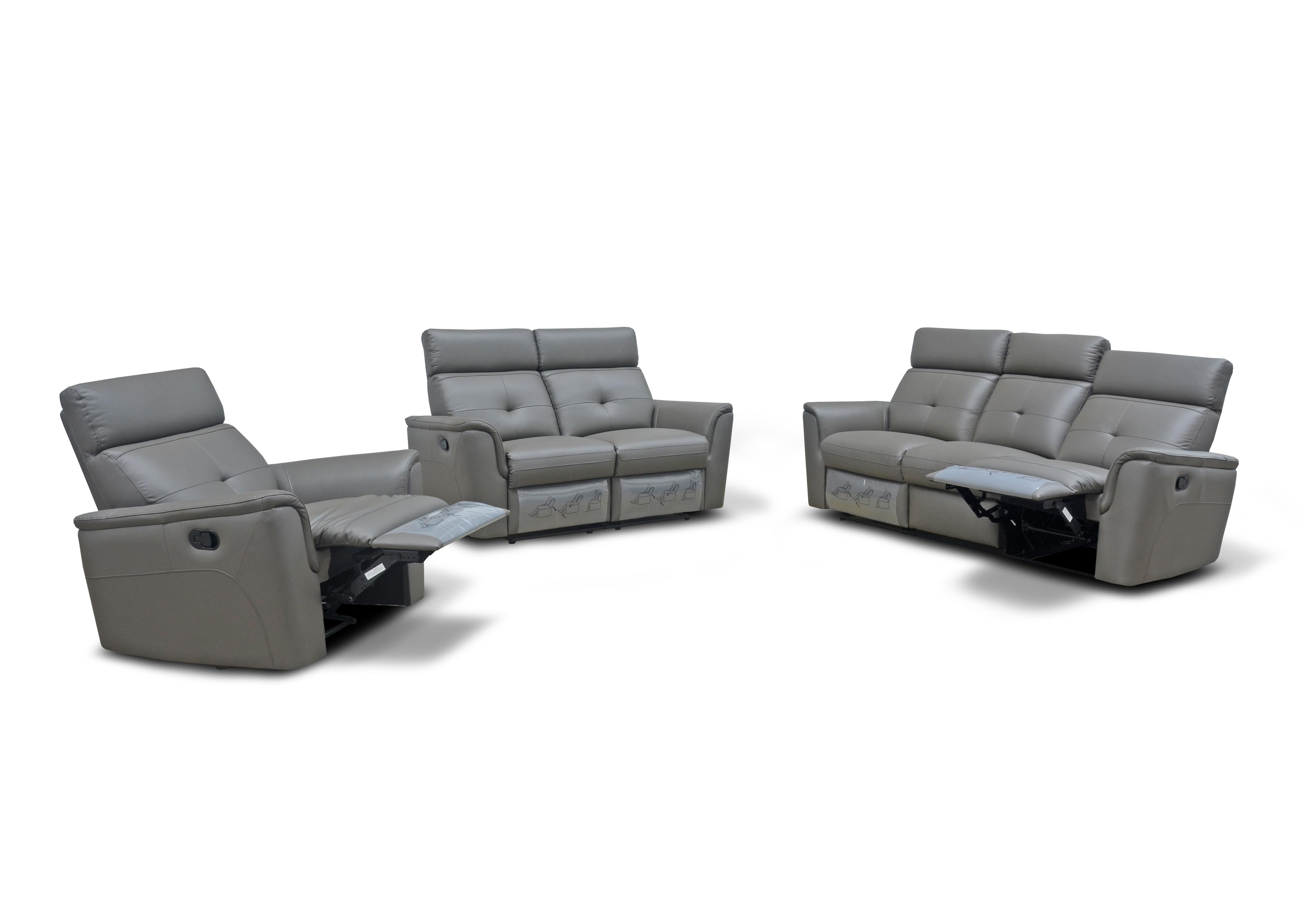 

    
Dark Grey Italian Leather Manual Recliner Sofa Set 3Pcs Contemporary ESF 8501
