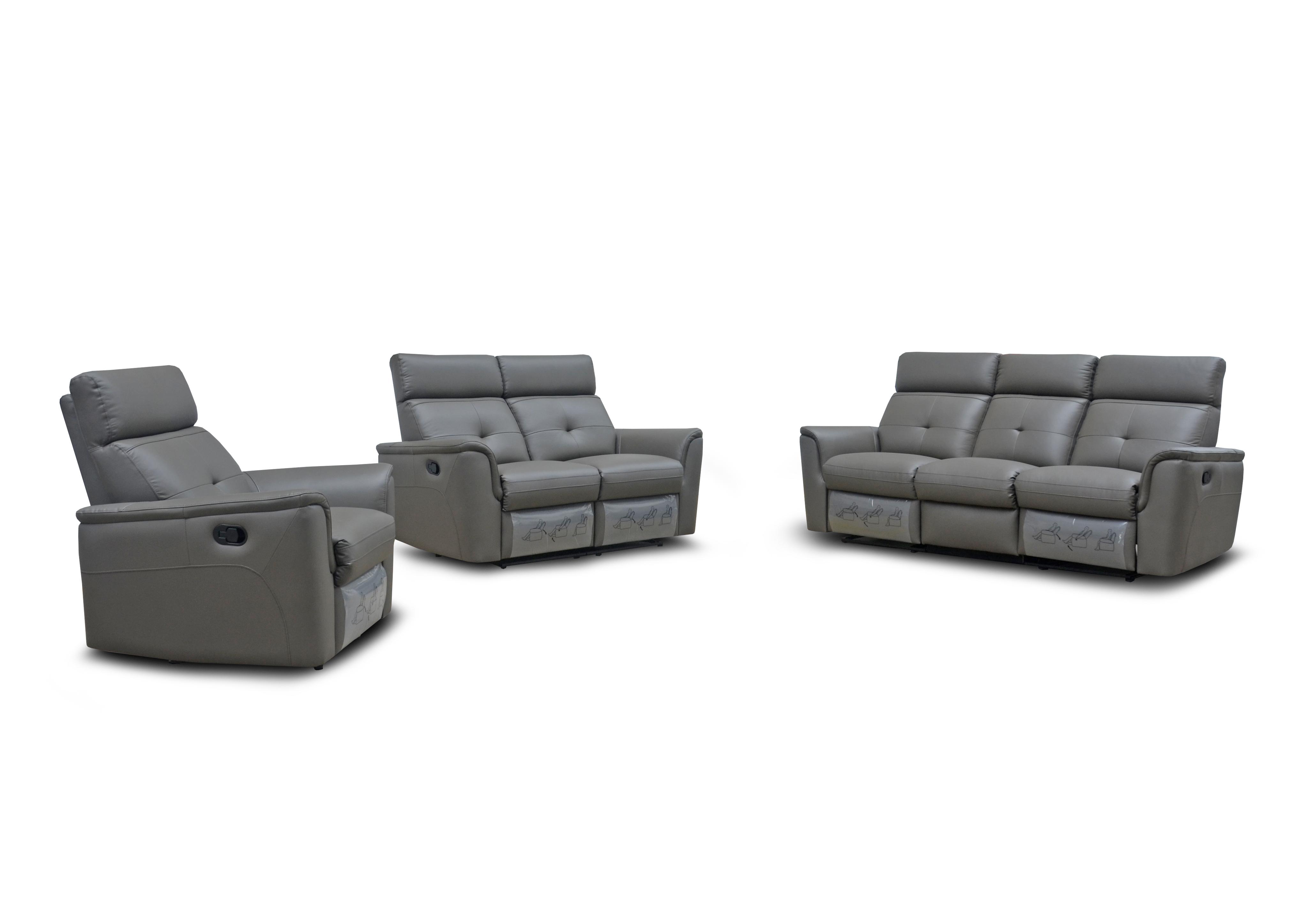 

    
Dark Grey Italian Leather Manual Recliner Sofa Set 3Pcs Contemporary ESF 8501
