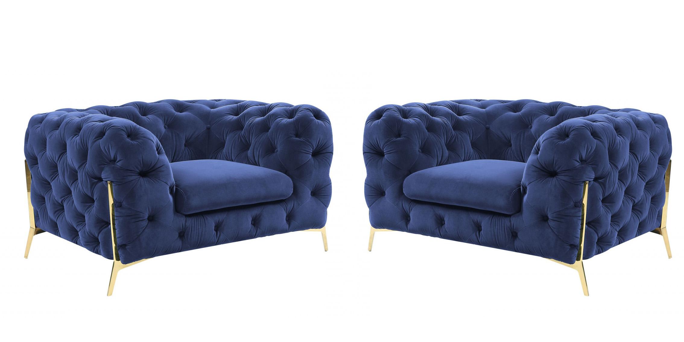 Contemporary, Modern Arm Chair Set 73694 VGCA1346-BLUE-CH in Dark Blue Velour