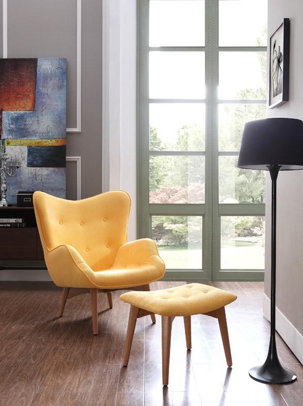 Contemporary, Modern Accent Chair & Ottoman Divani Casa Castaic VG2T0768-YEL in Yellow Fabric