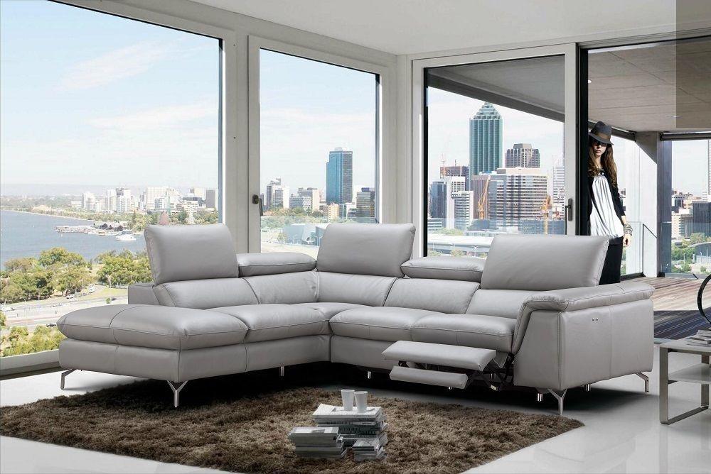 

    
Genuine Leather Light Gray Power Reclining Dupont Sectional Sofa Ultra Modern
