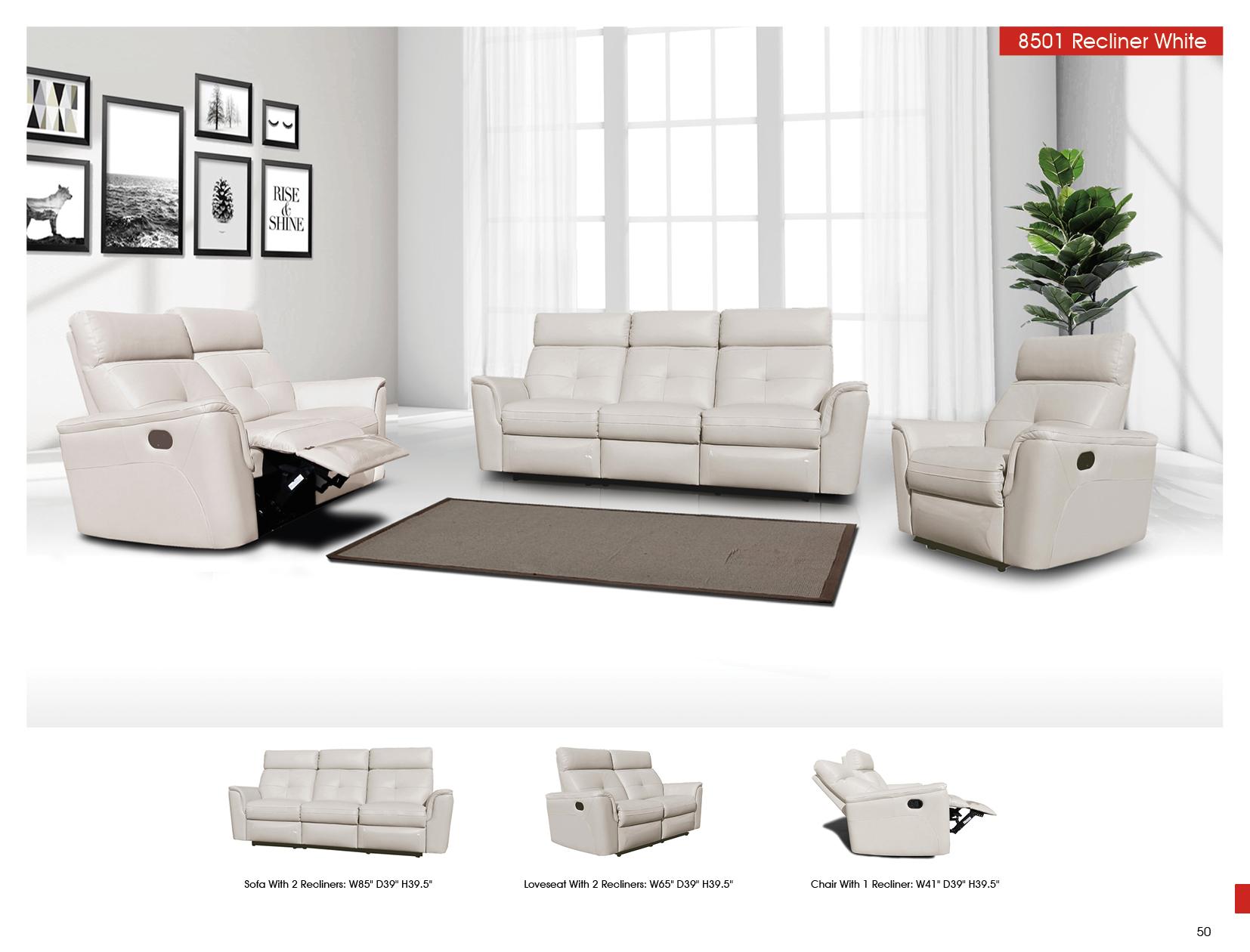 

    
ESF 8501W-3PC White Italian Leather Manual Recliner Sofa Set 3 Pcs Contemporary ESF 8501
