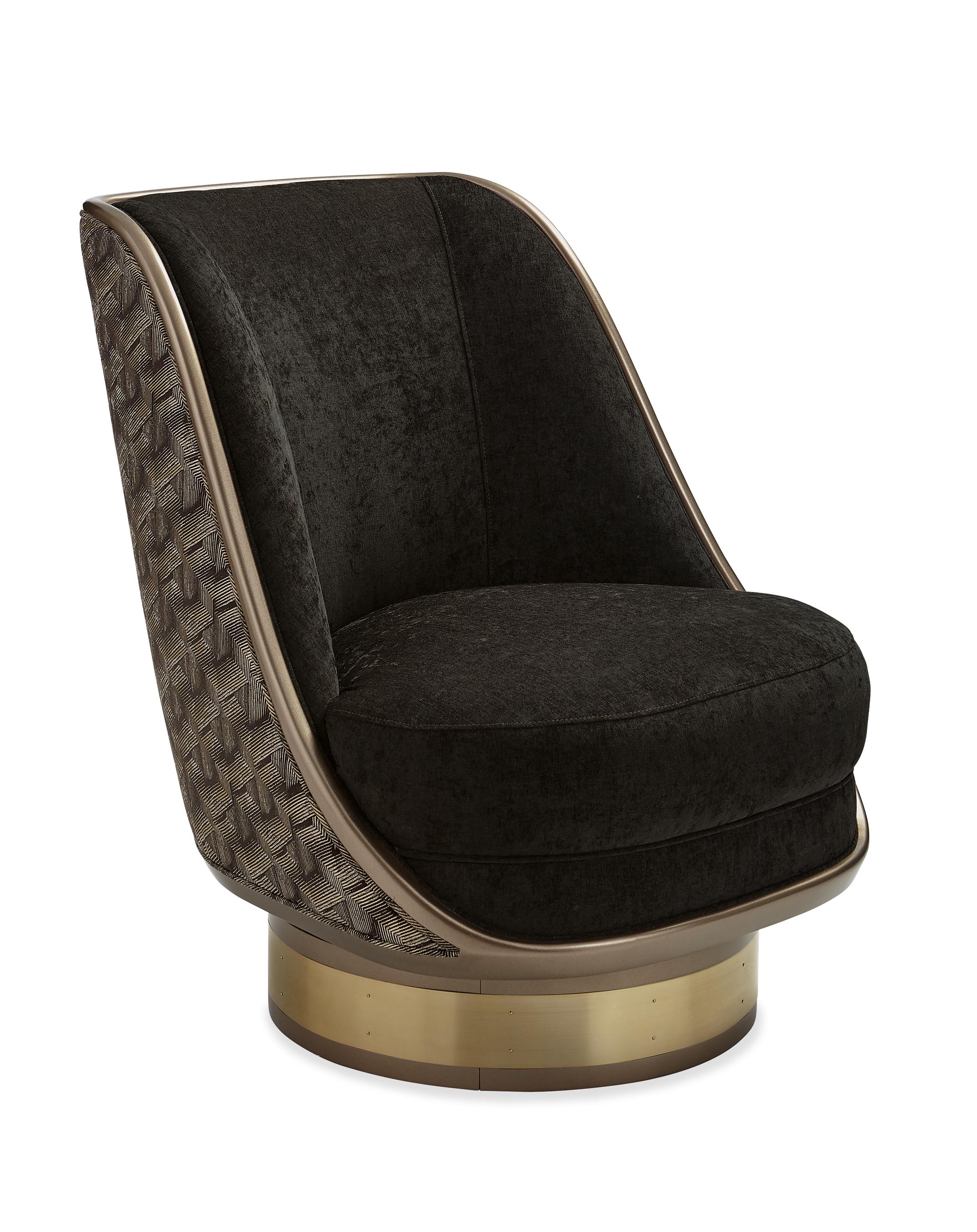 Contemporary Accent Chair GO FOR A SPIN UPH-018-035-A in Espresso, Gold Fabric