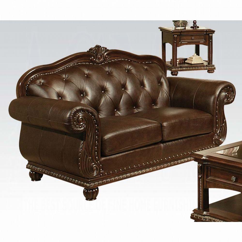 Classic, Traditional Loveseat Anondale 15031 15031 Anondale in Cherry, Espresso Top grain leather