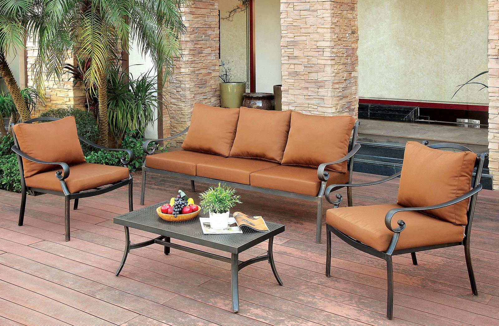 Transitional Outdoor Sofa Set Bonquesha I CM-OS2501-SF-Set-4 in Brown, Antique Black Fabric