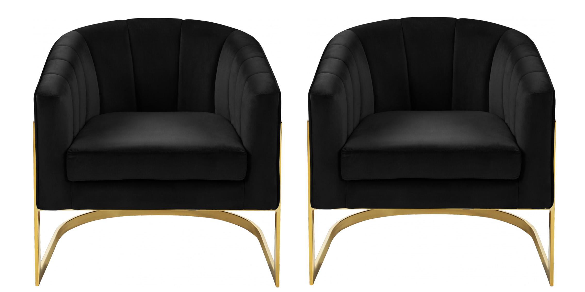

    
Glam Black Velvet Gold Steel Base Chair Set 2Pcs 515Black Carter Meridian Modern
