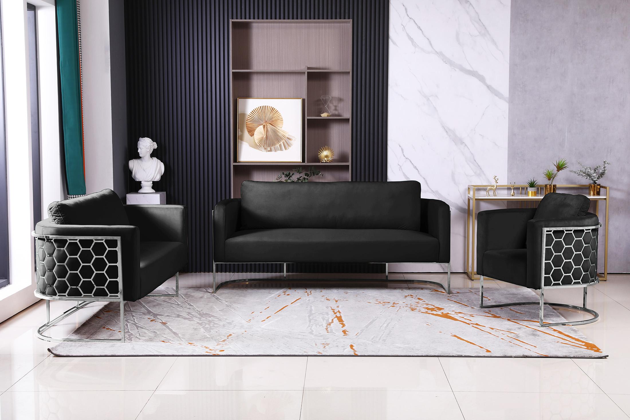 

    
691Black-S Glam Chrome & Black Velvet Sofa CASA 691Black-S Meridian Contemporary Modern
