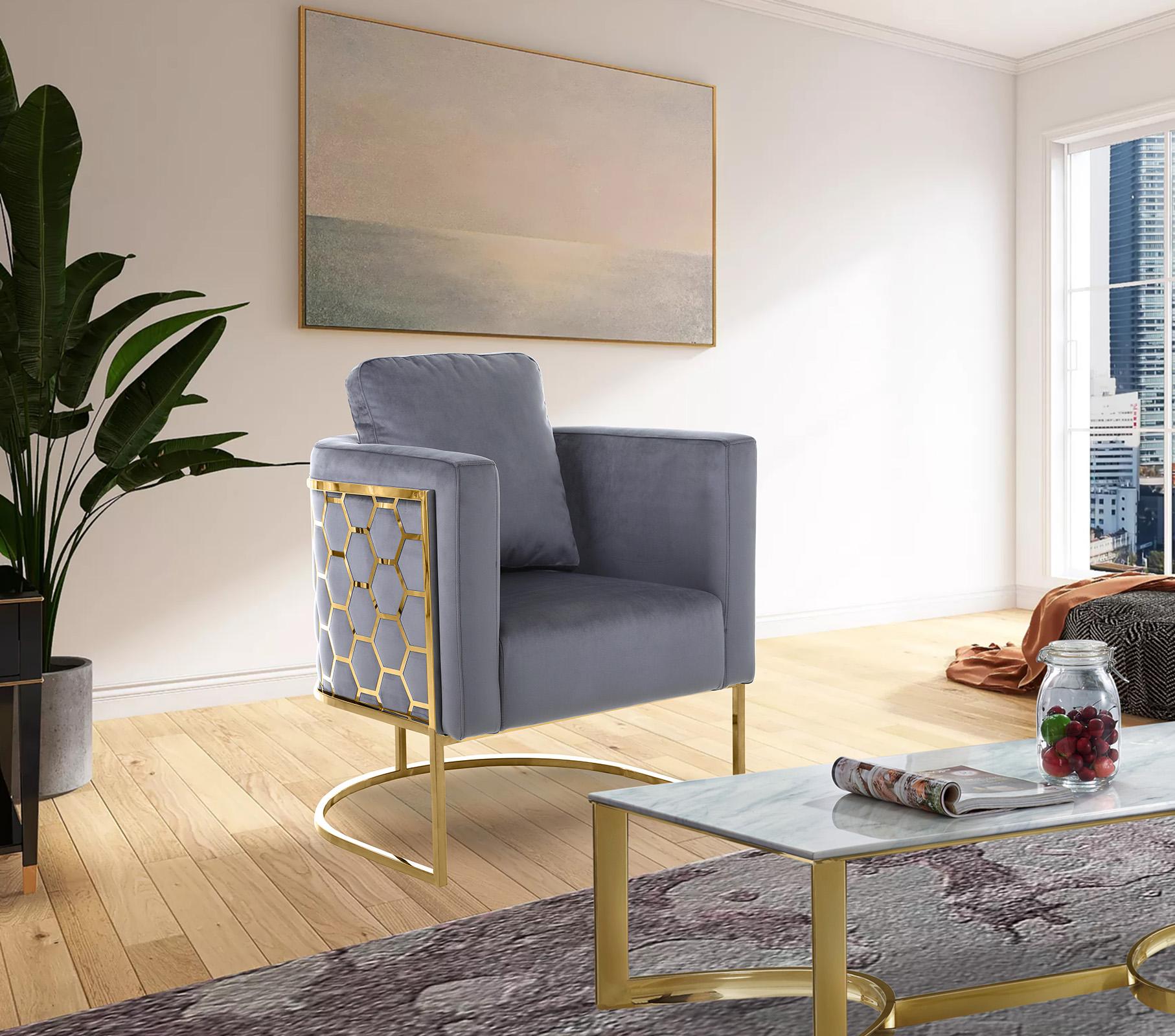 

        
Meridian Furniture CASA 692Grey-C-Set-2 Arm Chair Set Gray/Gold Velvet 094308254715
