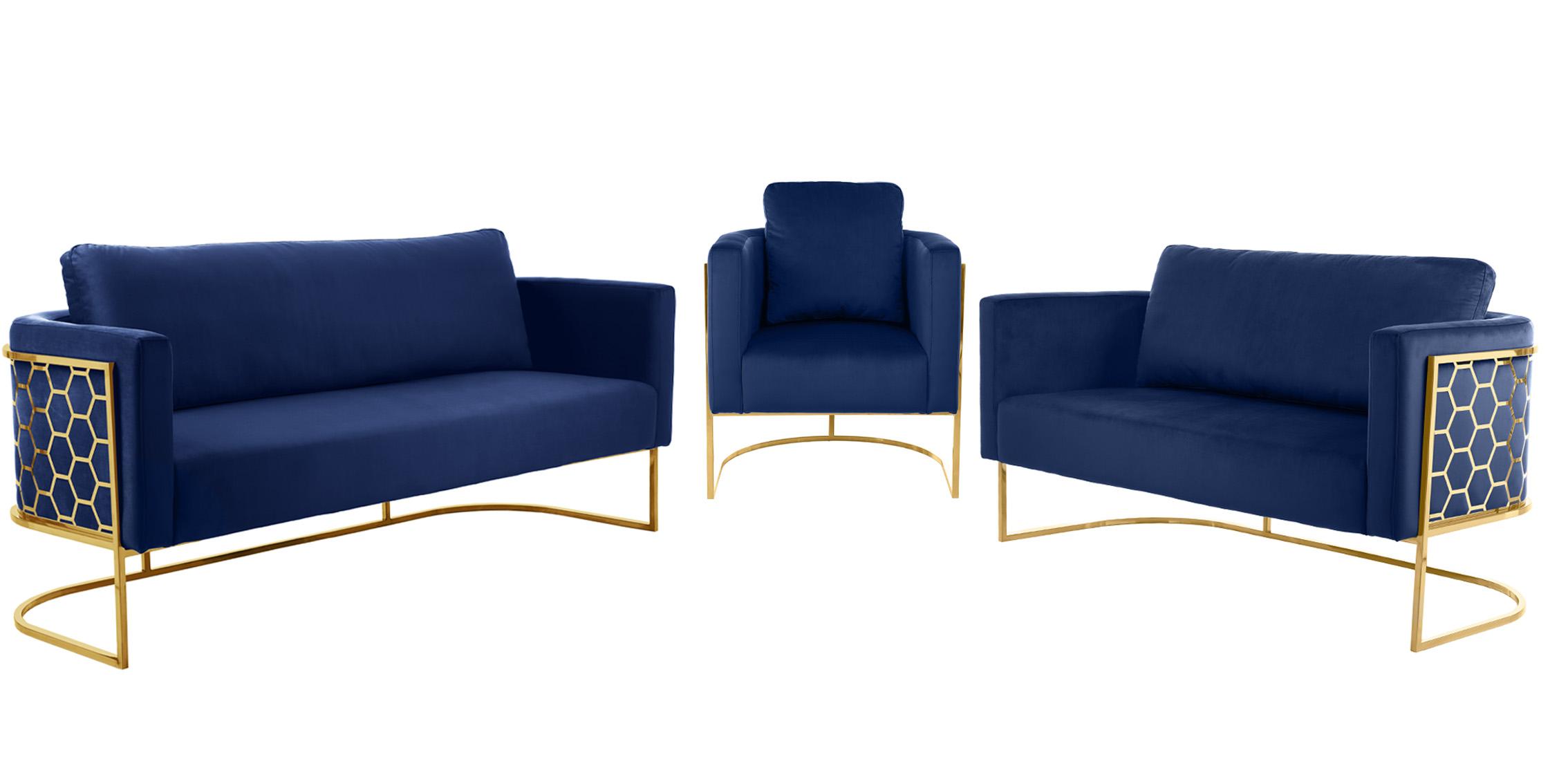 

    
 Order  Glam Gold & Navy Velvet Arm Chair CASA 692Navy-C Meridian Contemporary Modern

