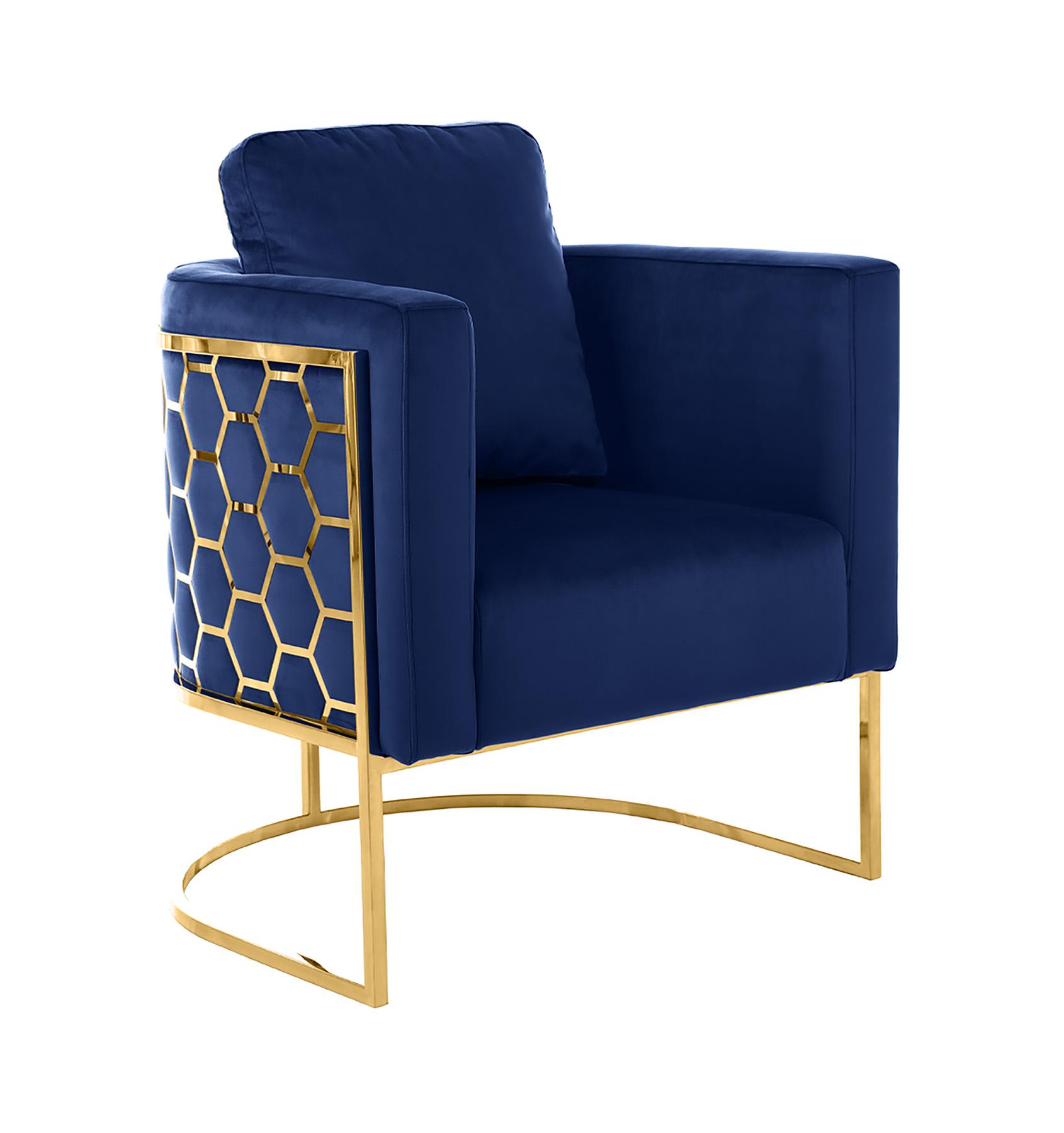 

    
Glam Gold & Navy Velvet Arm Chair CASA 692Navy-C Meridian Contemporary Modern
