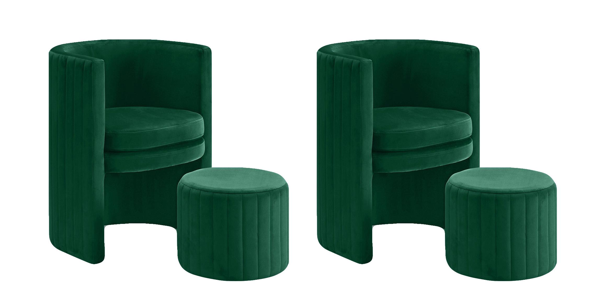

    
Glam Green Velvet Accent Chair & Ottoman Set 4P SELENA 555Green Meridian Modern
