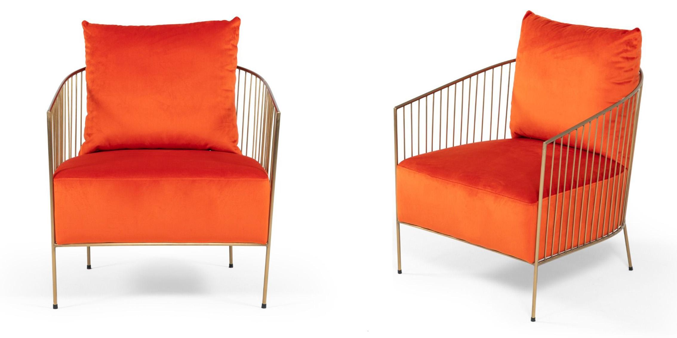 Contemporary, Modern Accent Chair Set VGMFOC-2214-CH-Set-2 VGMFOC-2214-CH-Set-2 in Orange, Gold Fabric