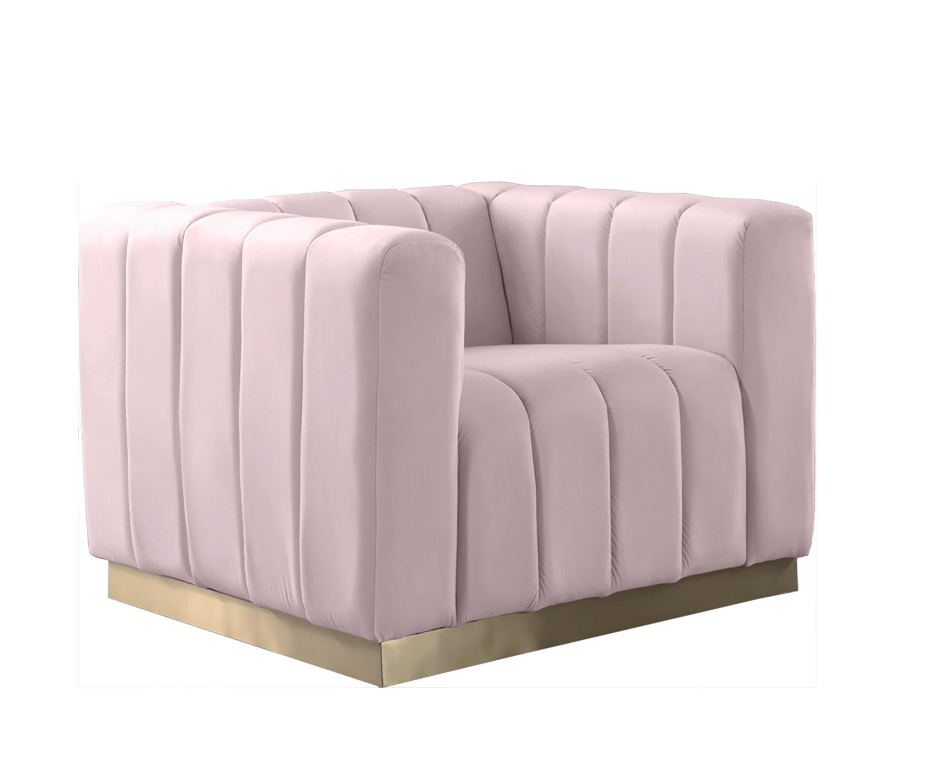 Contemporary Arm Chair MARLON 603Pink-C 603Pink-C in Pink, Gold Velvet