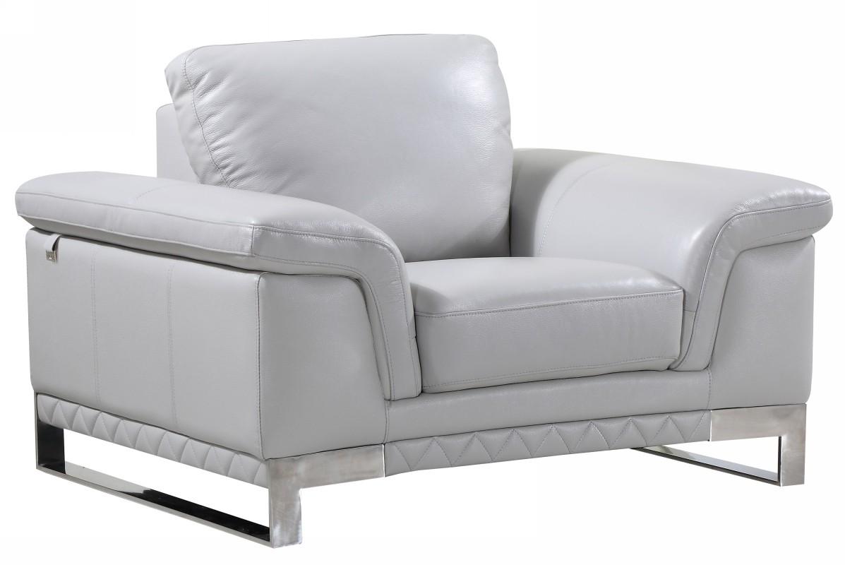 Contemporary Chair 411 411-LIGHT_GRAY-CH in Light Gray Genuine Italian Leatder