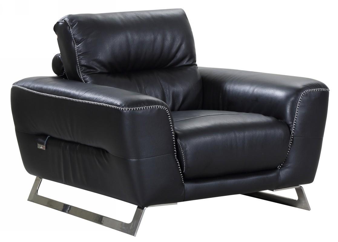 Contemporary Chair 485 485-BLACK-CH in Black Genuine Italian Leatder