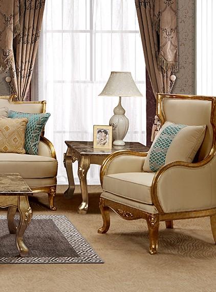 Traditional Arm Chairs Majestic Majestic-Armchair in Light Beige, Gold Fabric
