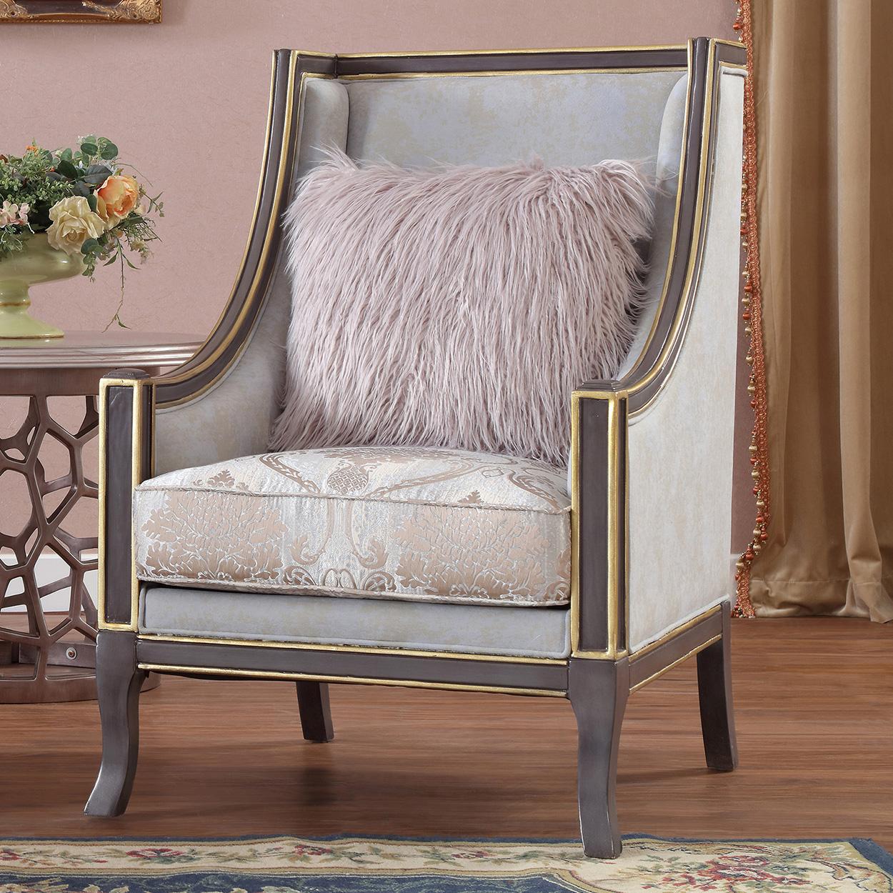 Traditional Arm Chairs HD-6030 HD-C6030 in Gray, Gold Fabric