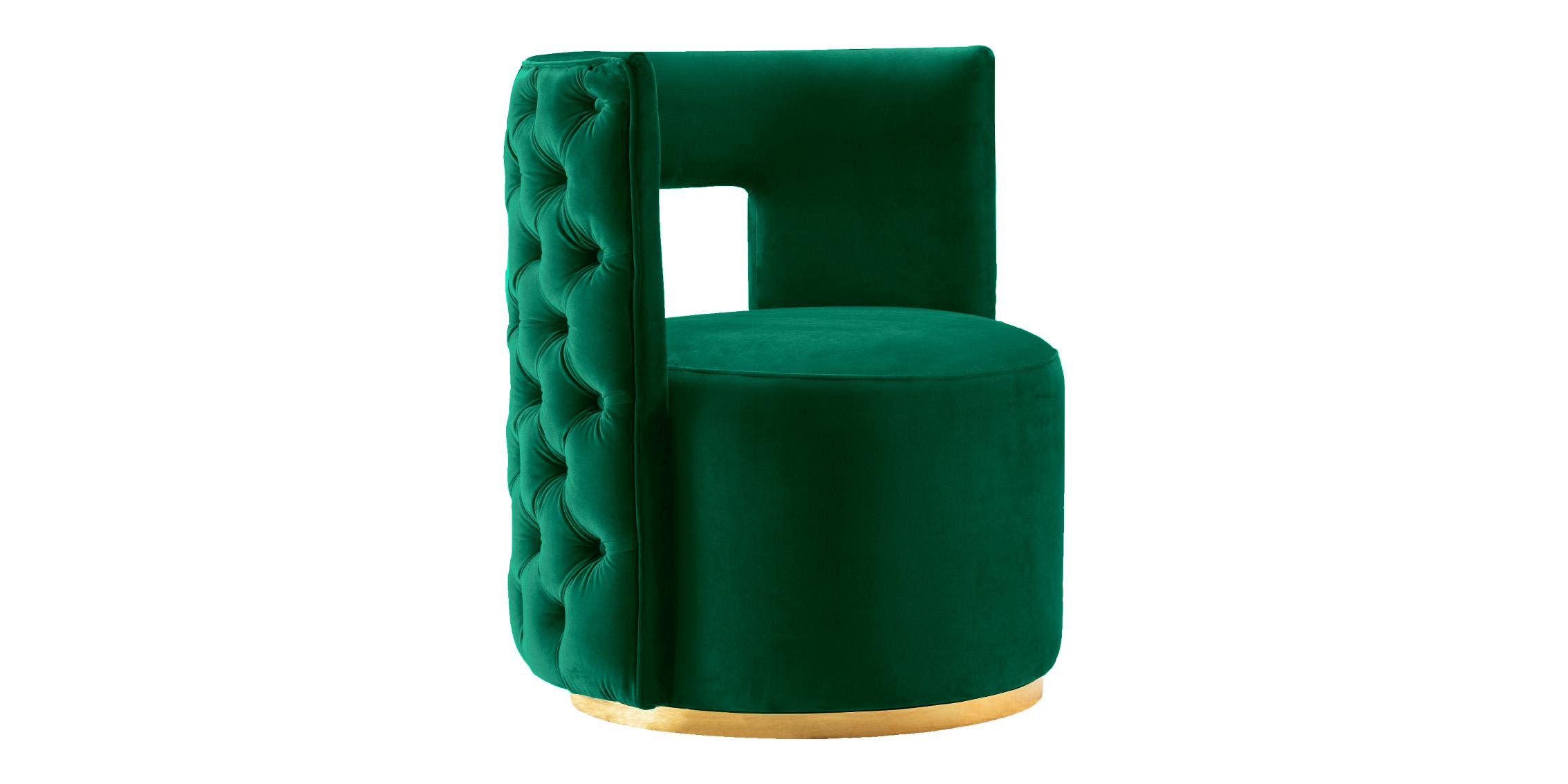 Contemporary Accent Chair THEO 594Green 594Green in Green, Gold Velvet