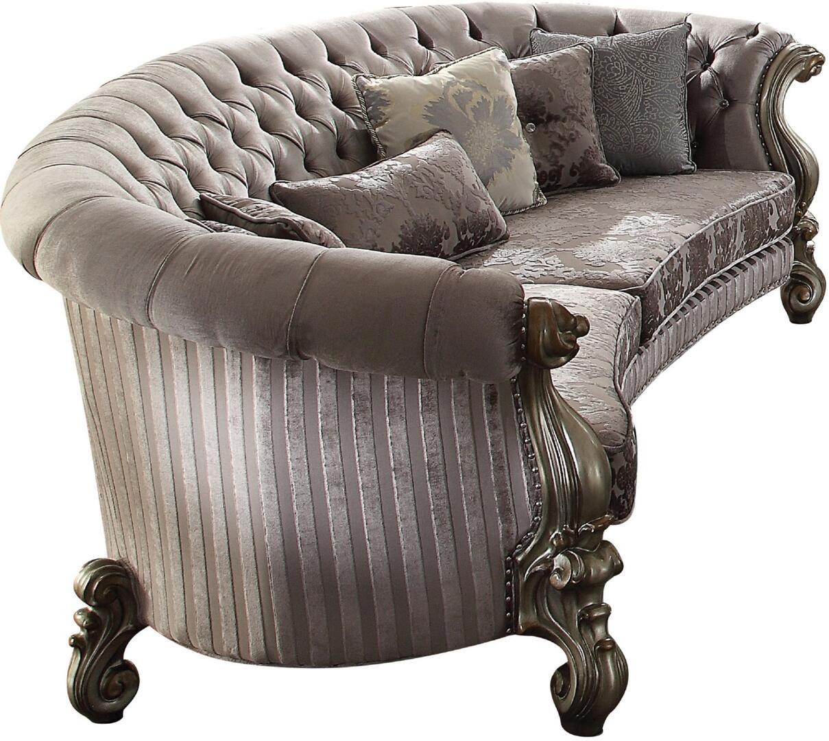 

    
Grey Velvet & Antique Platinum Oval Sofa Versailles-56845  Acme Traditional
