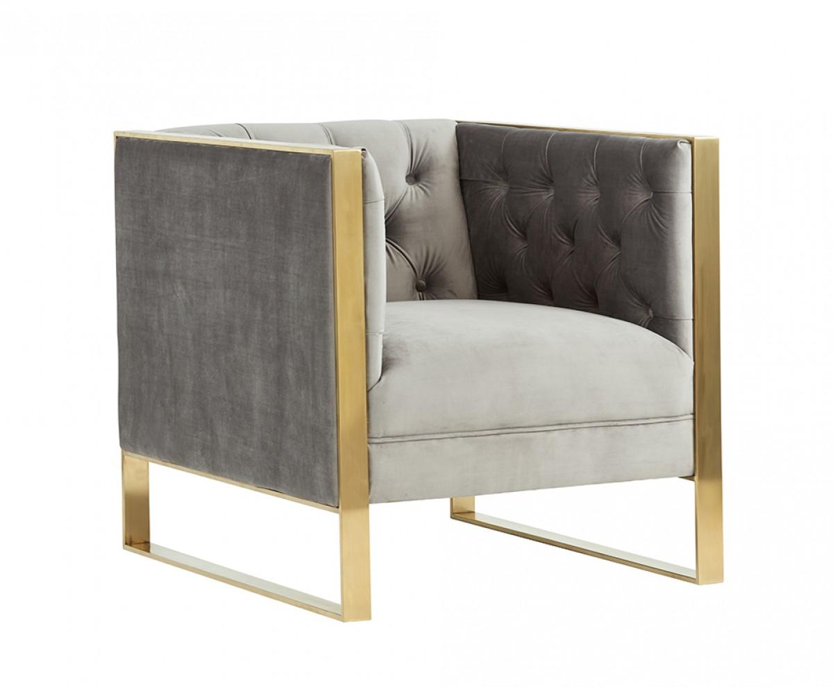 Contemporary, Modern Accent Chair Divani Casa Carlos VGRH-AC-311-GRY in Gray, Gold Fabric