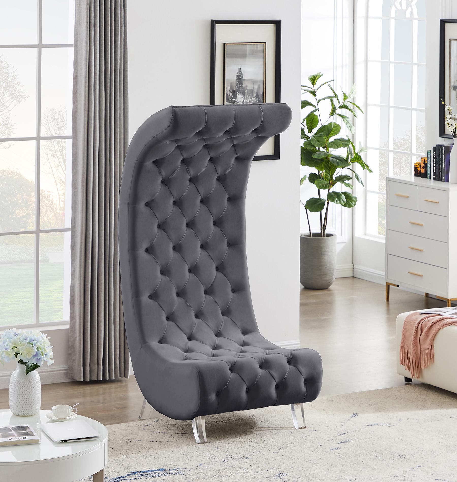 

    
Grey Velvet Tufted Accent Chair CRESCENT 568Grey-C Meridian Contemporary
