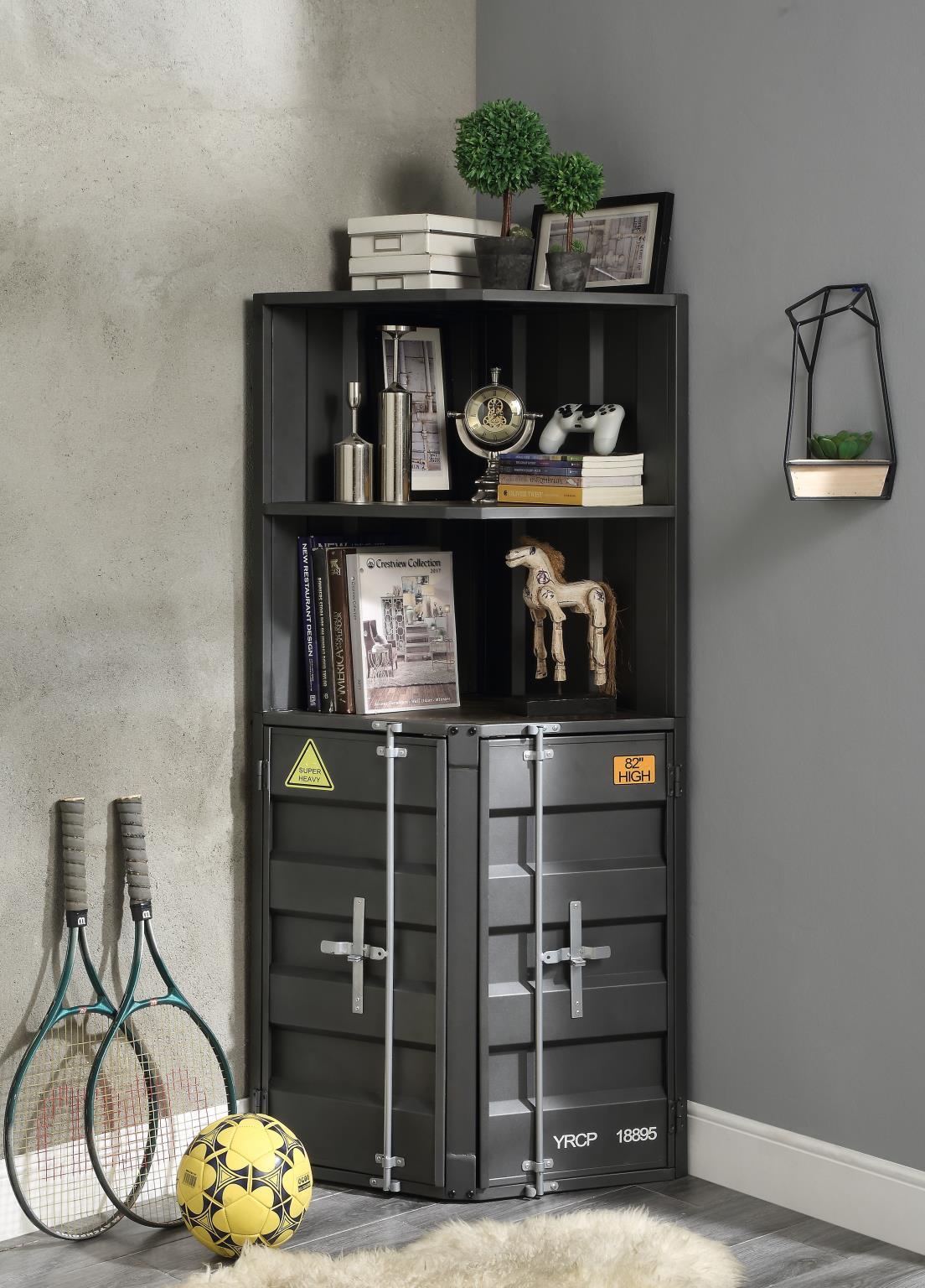 

    
Home Office Corner Bookcase Cargo Gunmetal 92692 Acme Industrial Contemporary
