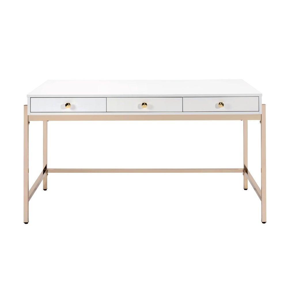 

    
Contemporary White High Gloss & Gold Desk by Acme 92695 Ottey
