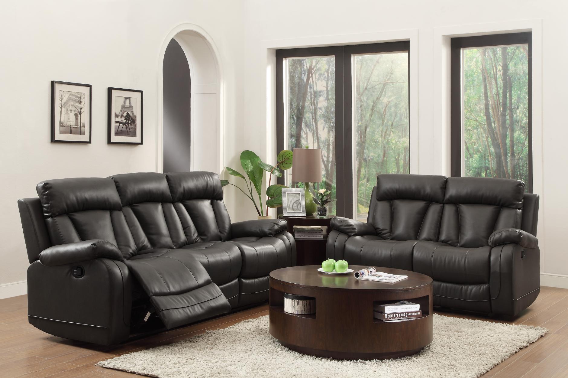 Contemporary, Modern Recliner Sofa Set Ackerman 8500BLK-SL-Set-2 in Black Bonded Leather