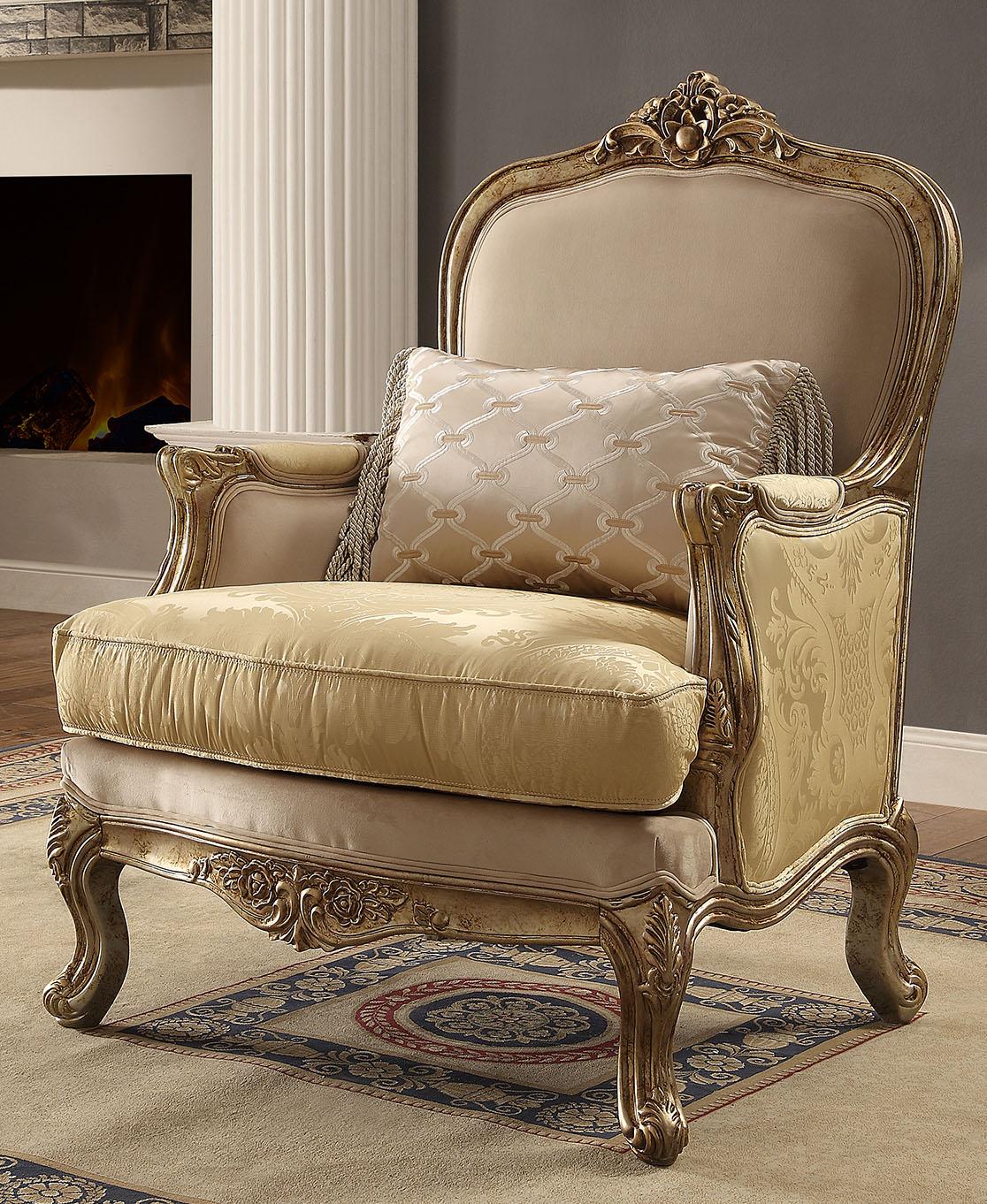 

    
Luxury Chenille Gold Champagne Armchair Traditional Homey Design HD-2626

