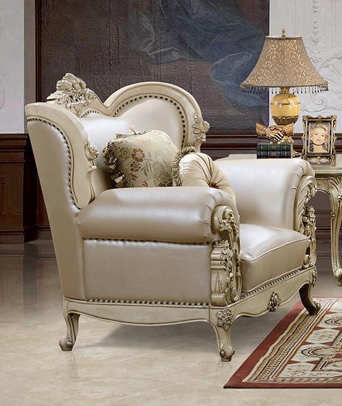 

    
Plantation Cove White Leather Armchair Traditional Homey Design HD-32
