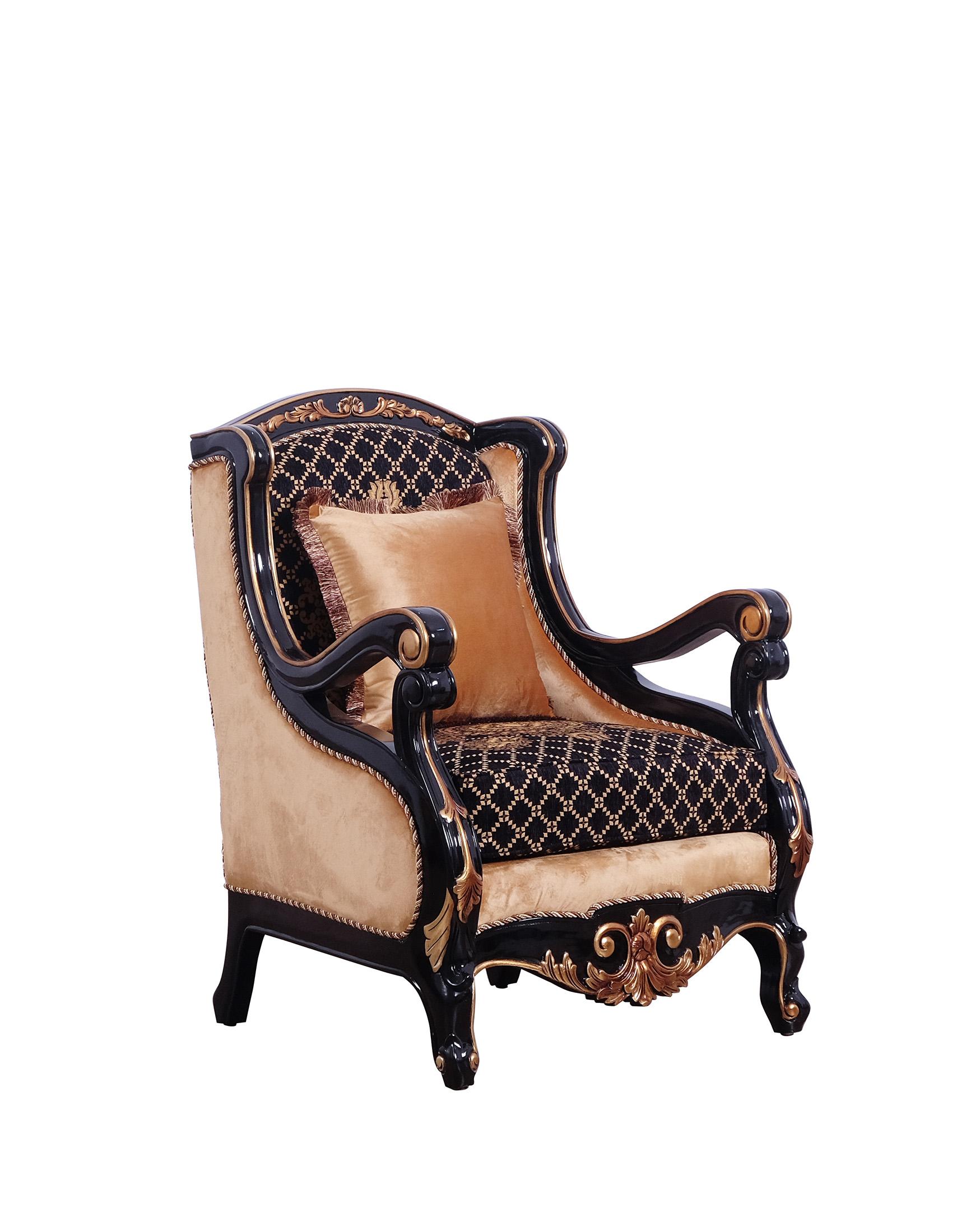 Classic, Traditional Arm Chair RAFFAELLO 41024-C in Antique, Silver, Gold, Black Fabric