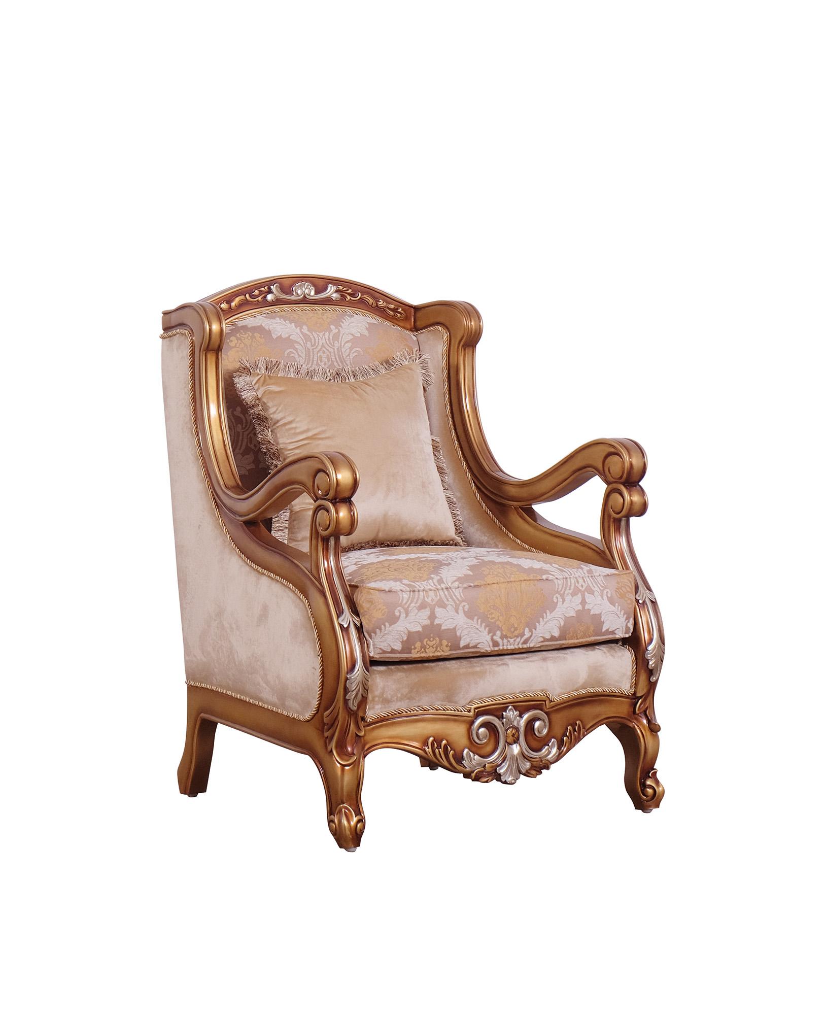 Classic, Traditional Arm Chair RAFFAELLO II 41026-C in Silver, Gold, Brown Fabric
