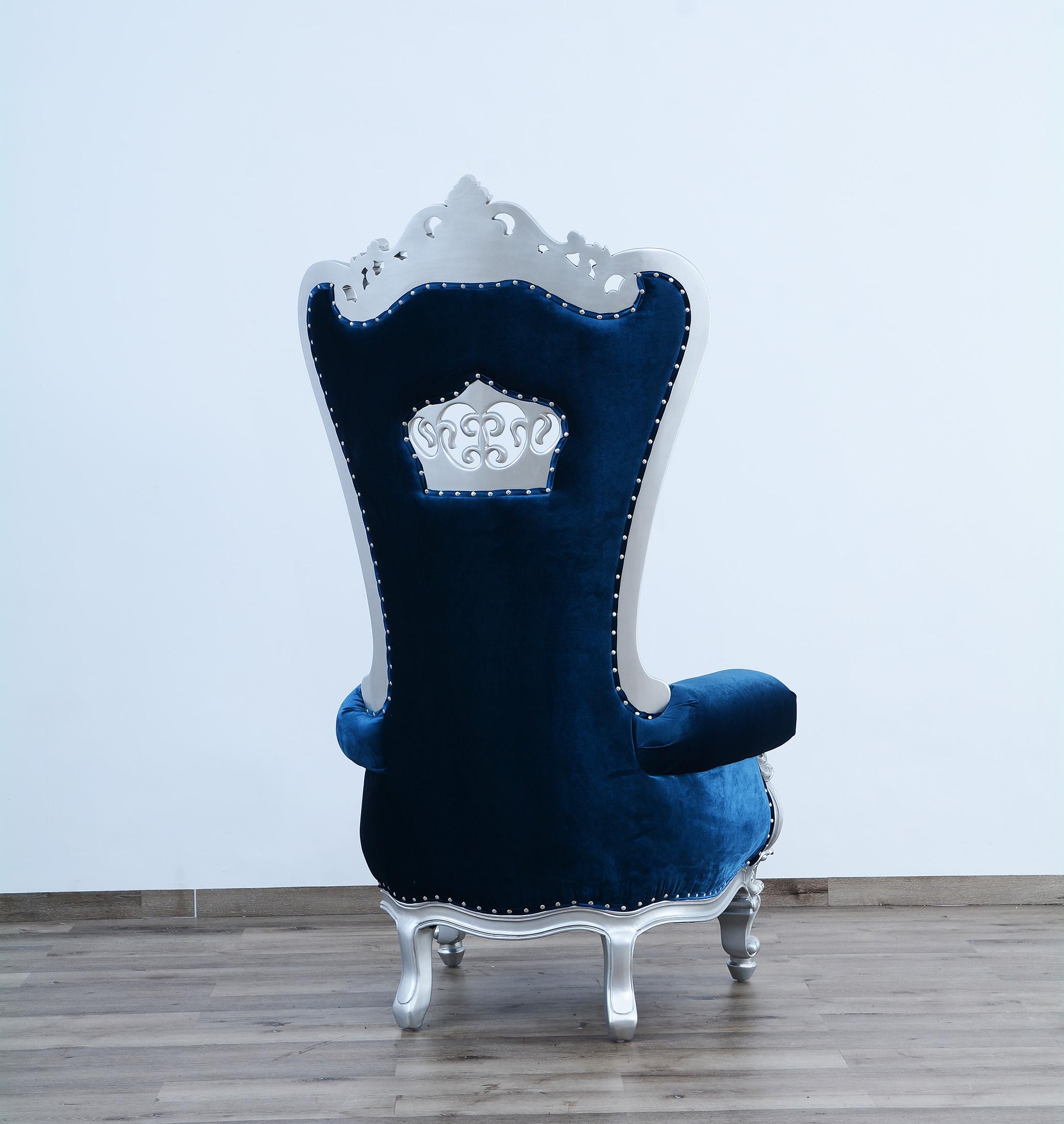 

    
EUROPEAN FURNITURE QUEEN ELIZABETH Arm Chair Silver/Blue 35096
