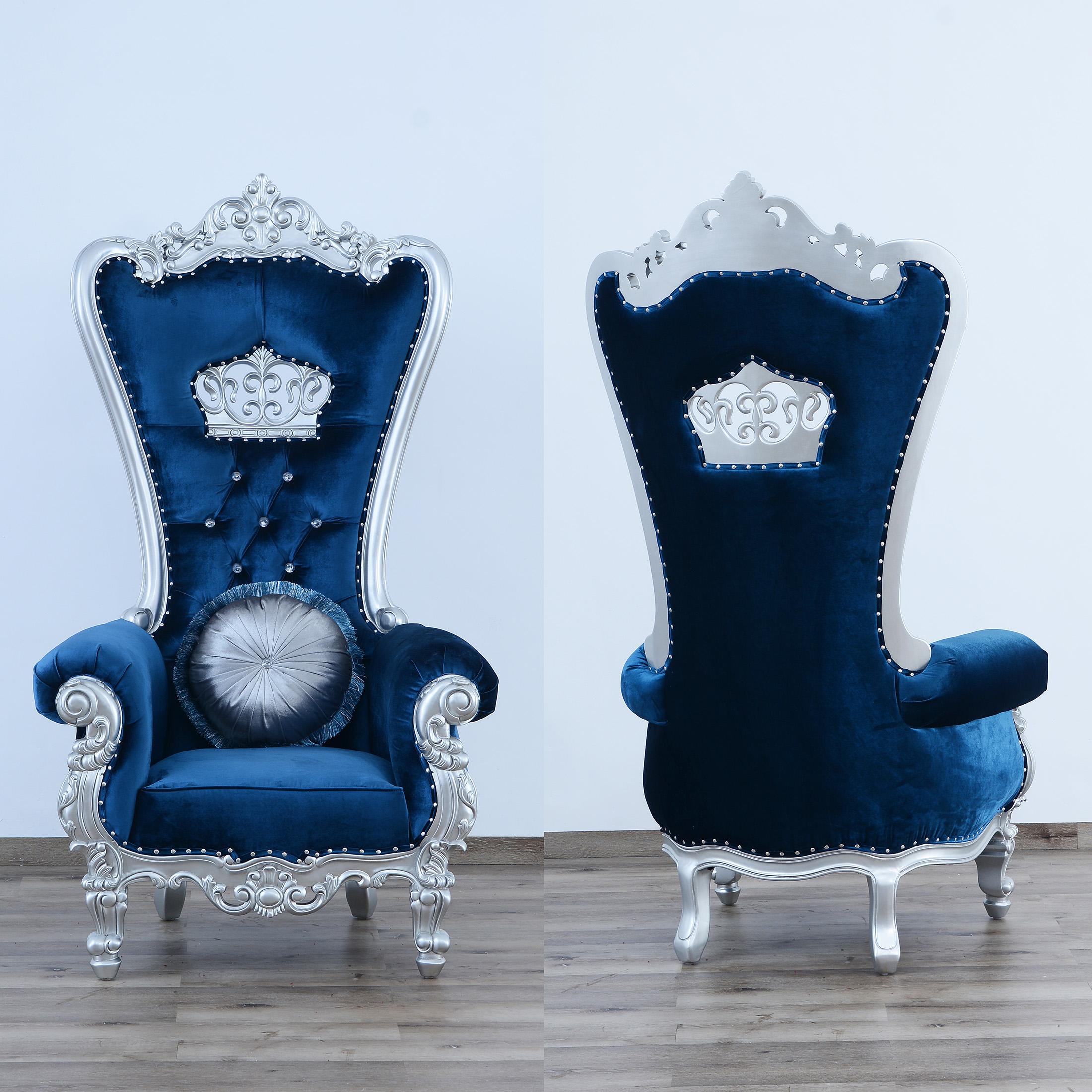 

    
35096 Luxury Blue Velvet & Silver High Back Chair QUEEN ELIZABETH EUROPEAN FURNITURE
