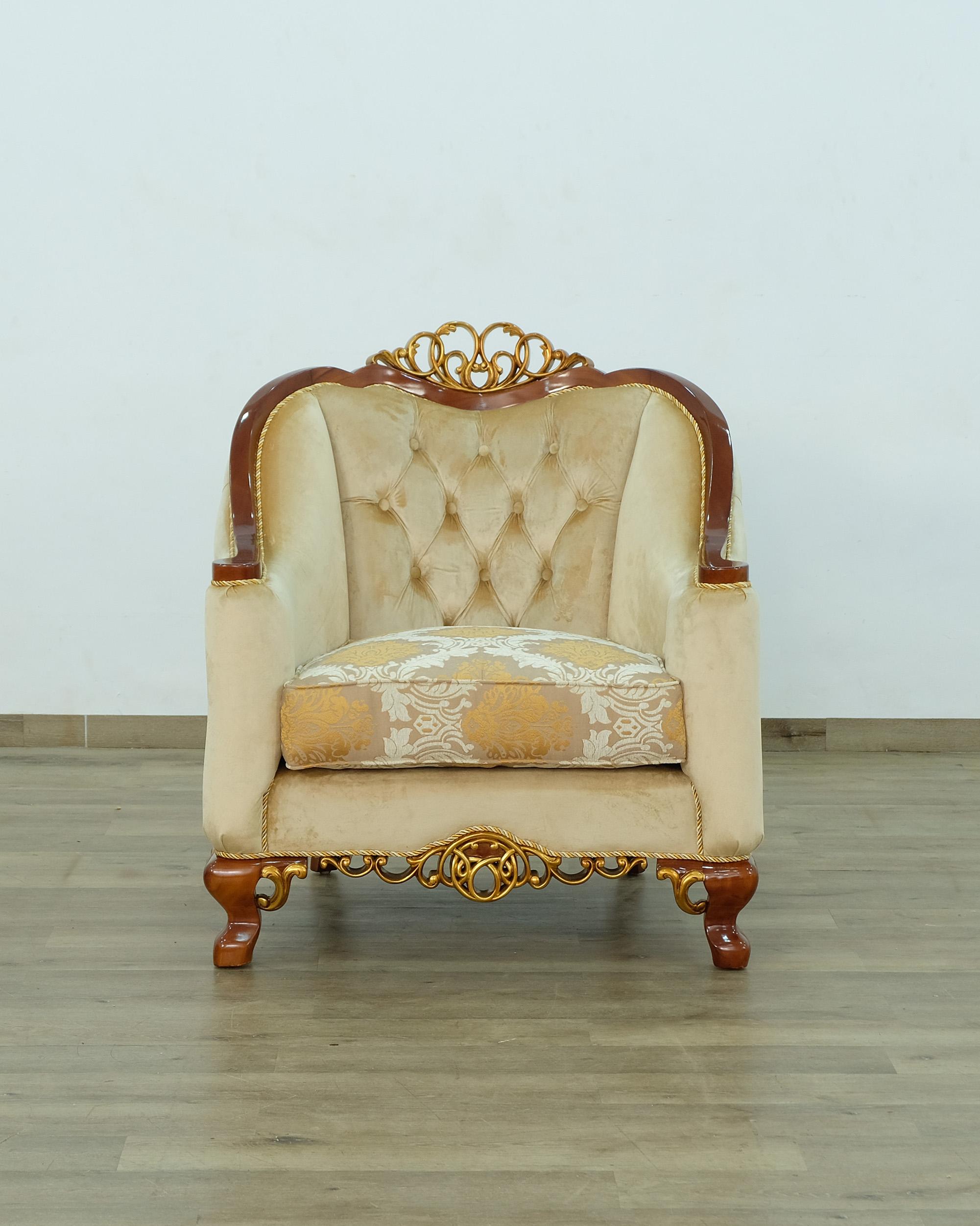 

    
 Order  Luxury Brown & Gold Wood Trim ANGELICA II Sofa Set 4 Pcs EUROPEAN FURNITURE Classic
