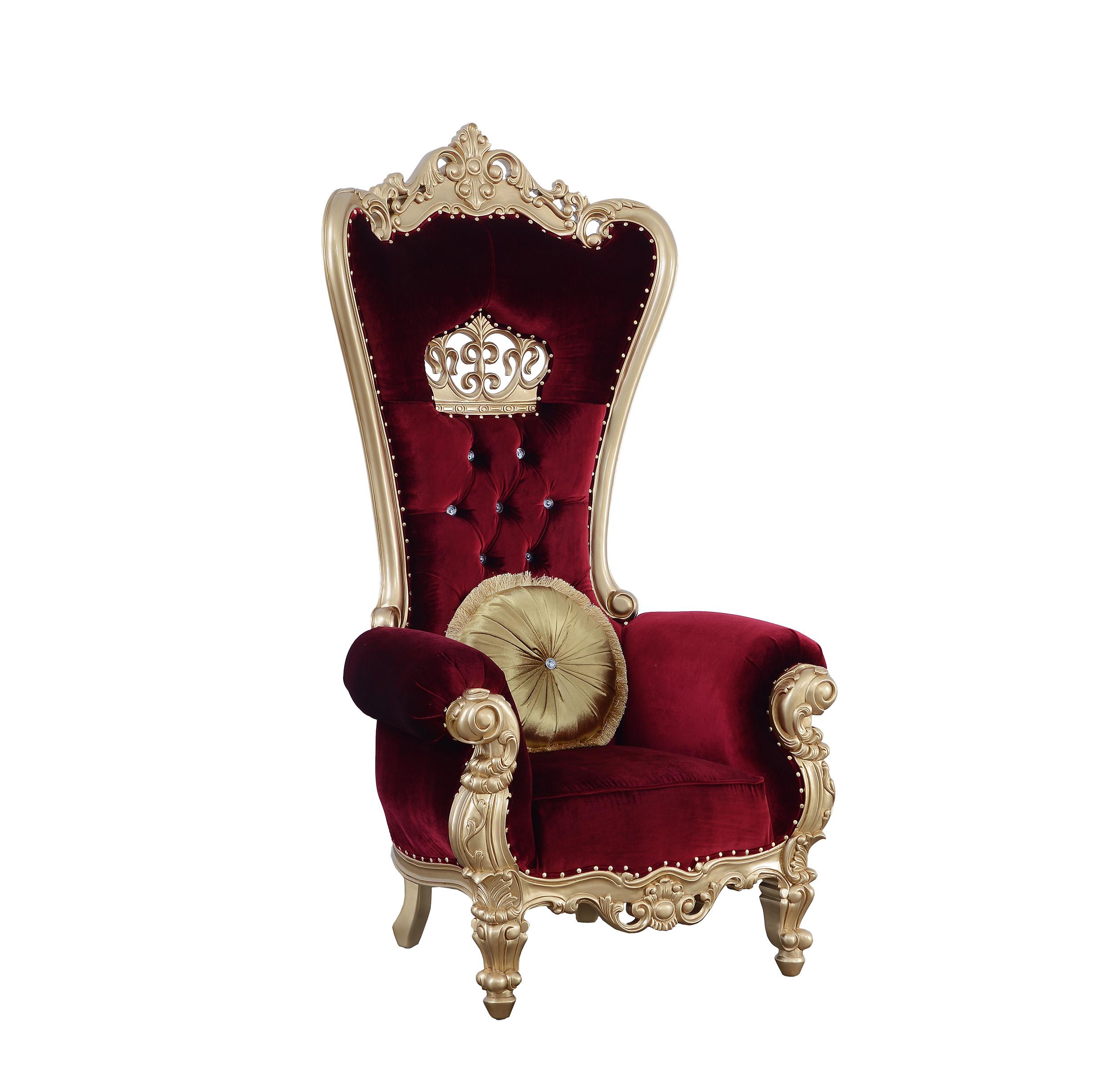 Classic, Traditional Arm Chair QUEEN ELIZABETH 35095 in Red, Gold, Burgundy Fabric