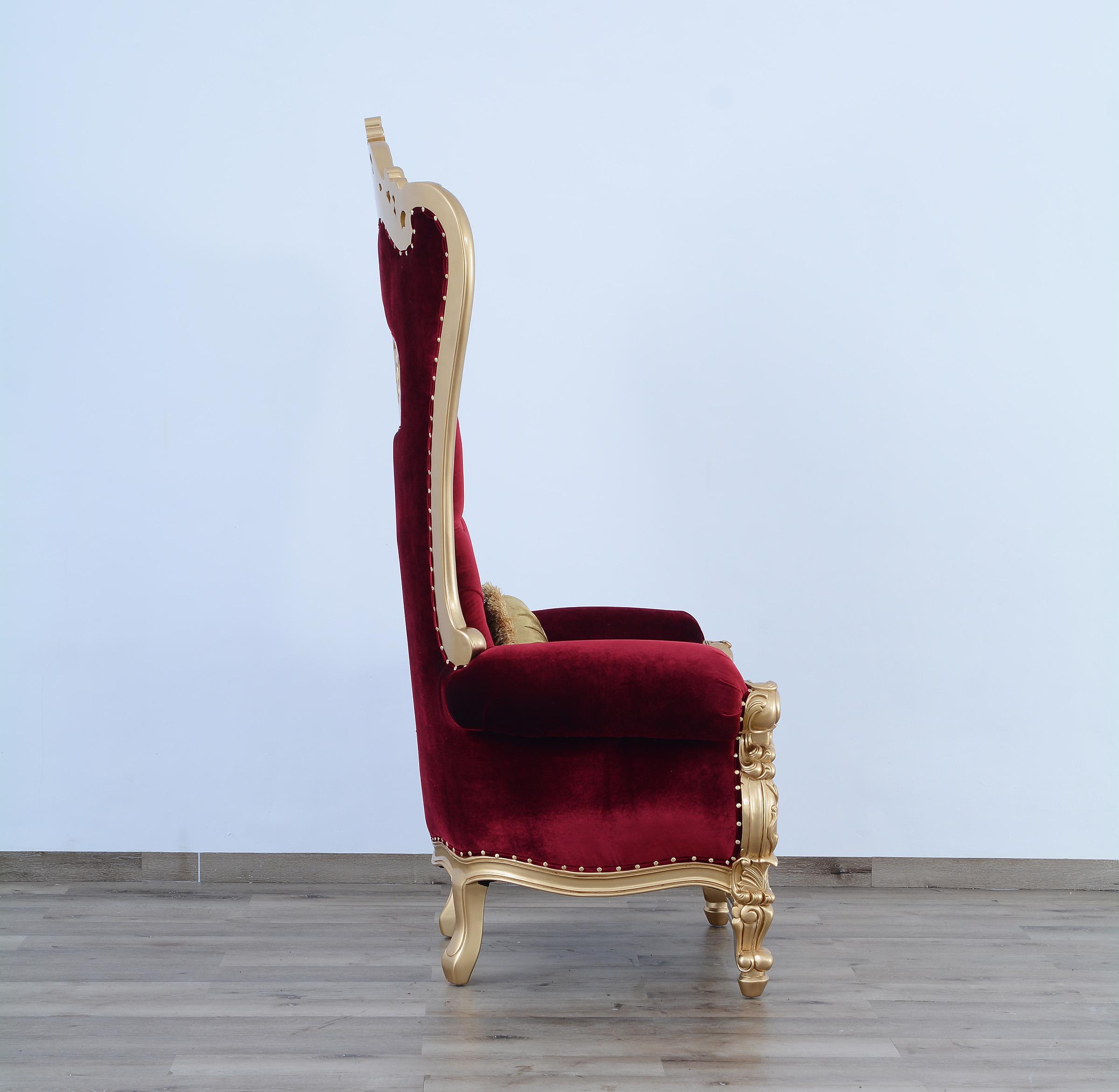 

    
EUROPEAN FURNITURE QUEEN ELIZABETH Arm Chair Red/Gold/Burgundy 35095
