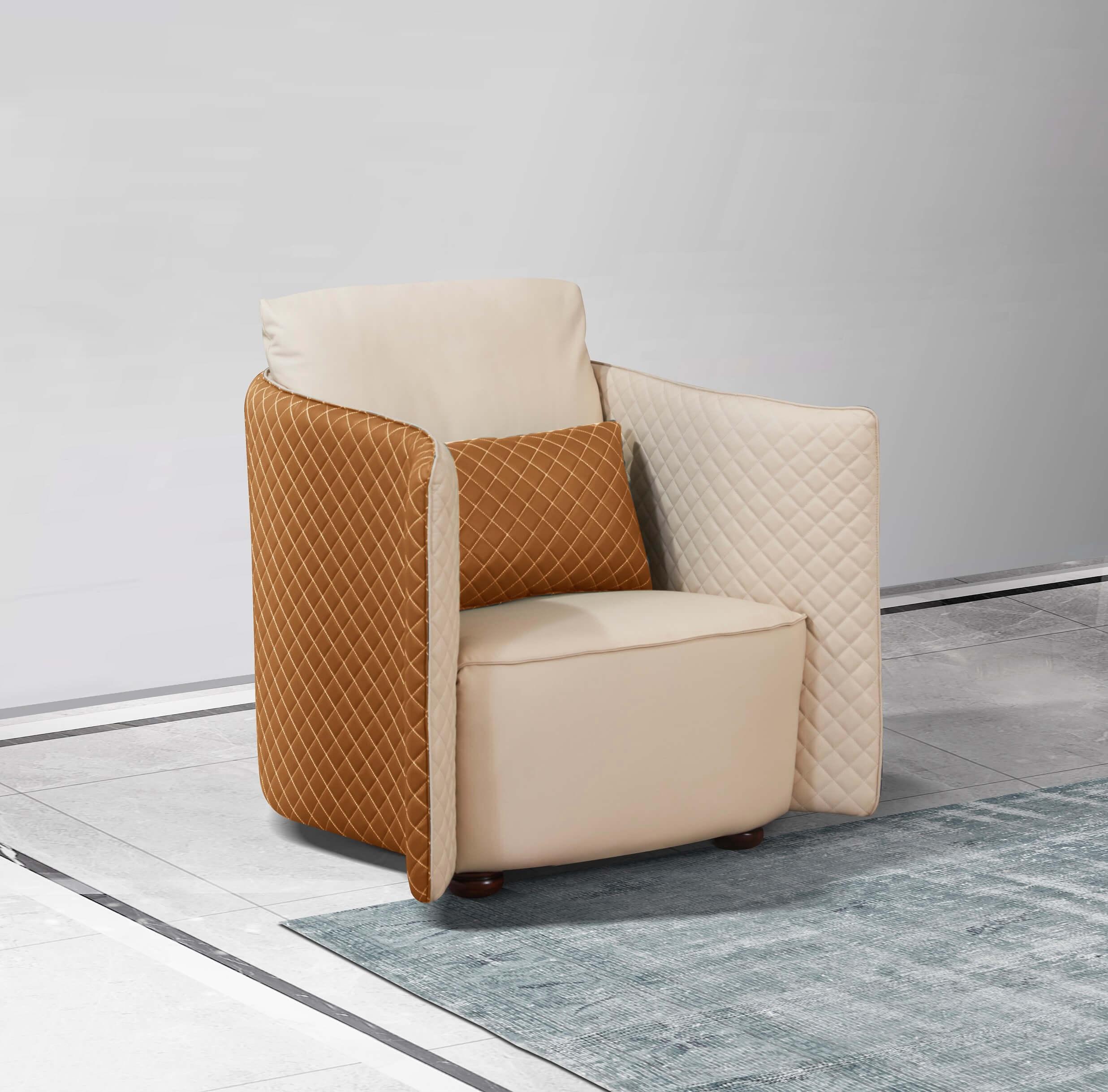Contemporary, Modern Arm Chair MAKASSAR EF-52552-C in Orange, Beige Italian Leather