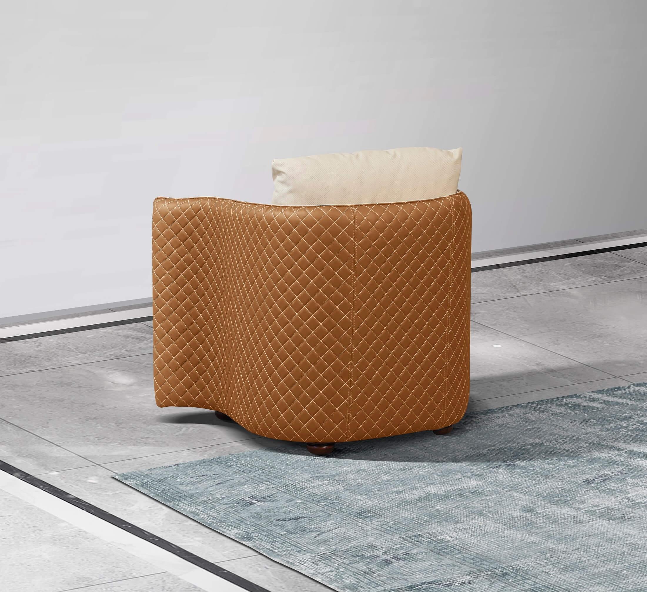 

    
Luxury Italian Leather Beige & Orange Arm Chair MAKASSAR EUROPEAN FURNITURE
