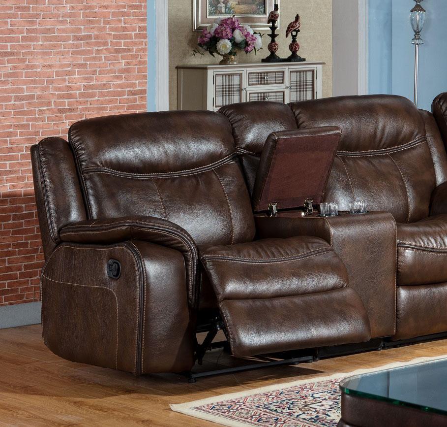 

    
Contemporary Brown Leather Air Fabric 3 Pcs Reclining Sectional McFerran SF3739

