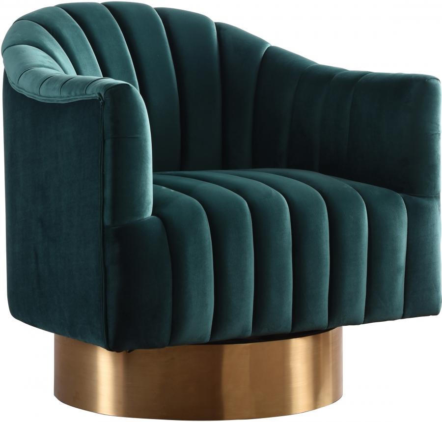 

    
Green Velvet & Gold Base Swivel Chair Farrah 520Green Meridian Contemporary

