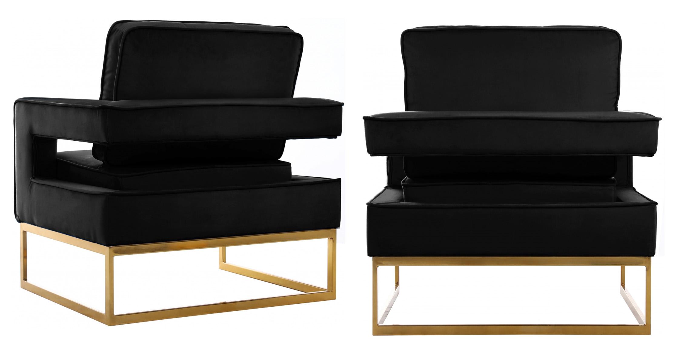 

    
Black Velvet Gold Steel Base Chair Set 2Pc 511Black Meridian Contemporary Modern
