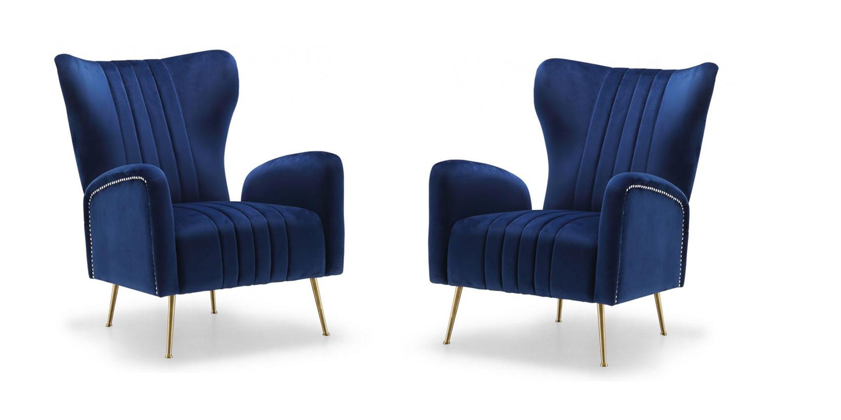 Contemporary, Modern Accent Chair Set Opera 532Navy 532Navy-Set-2 in Navy blue Velvet