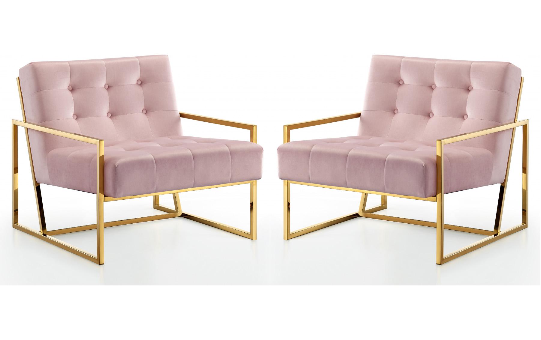 

    
Pink Velvet Gold Steel Accent Chair Set 2Pcs Pierre 523Pink Meridian Modern
