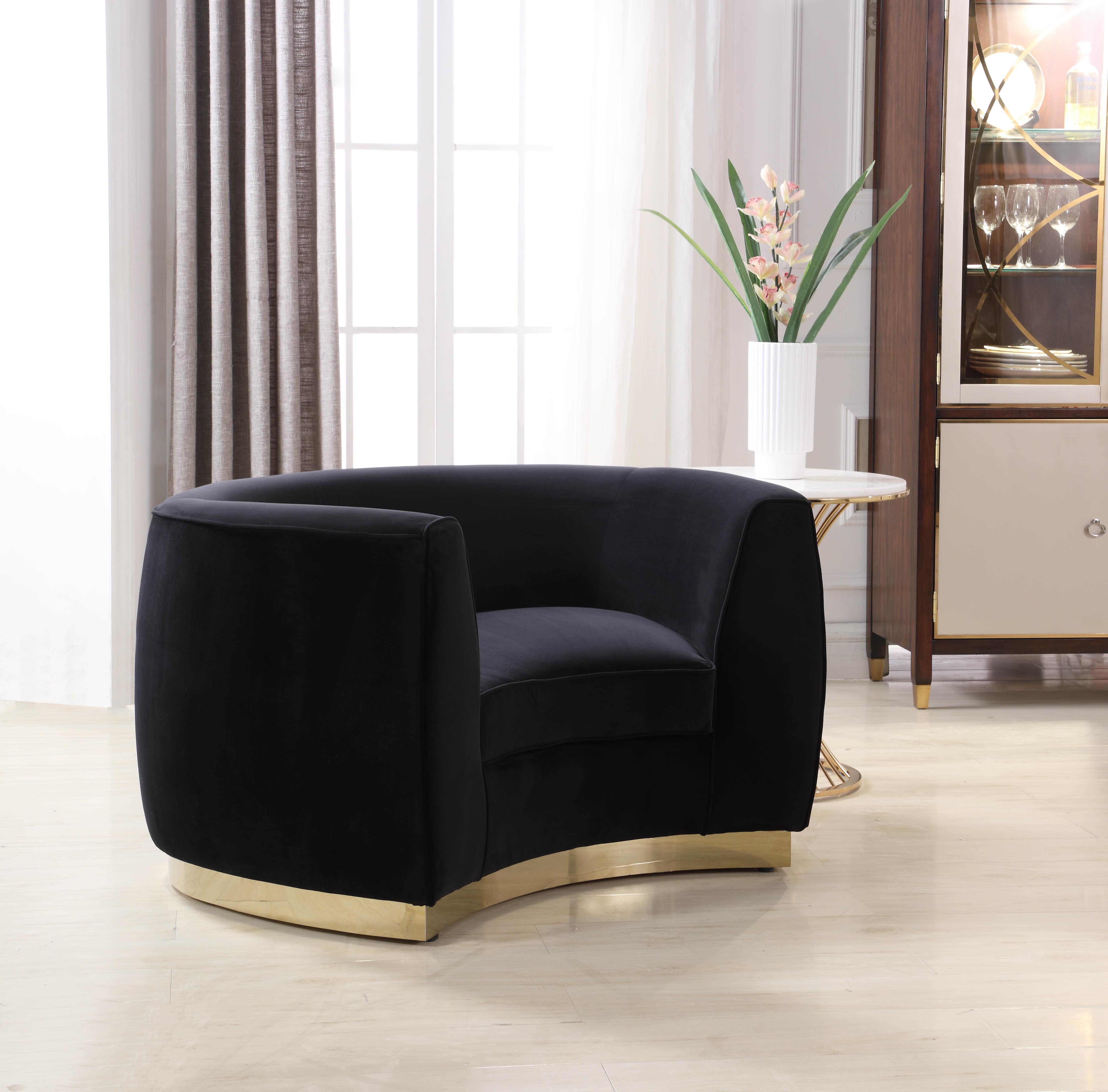 

        
Meridian Furniture Julian 620Black-S-Set-3 Sofa Set Gold/Black Soft Velvet 00647899950223
