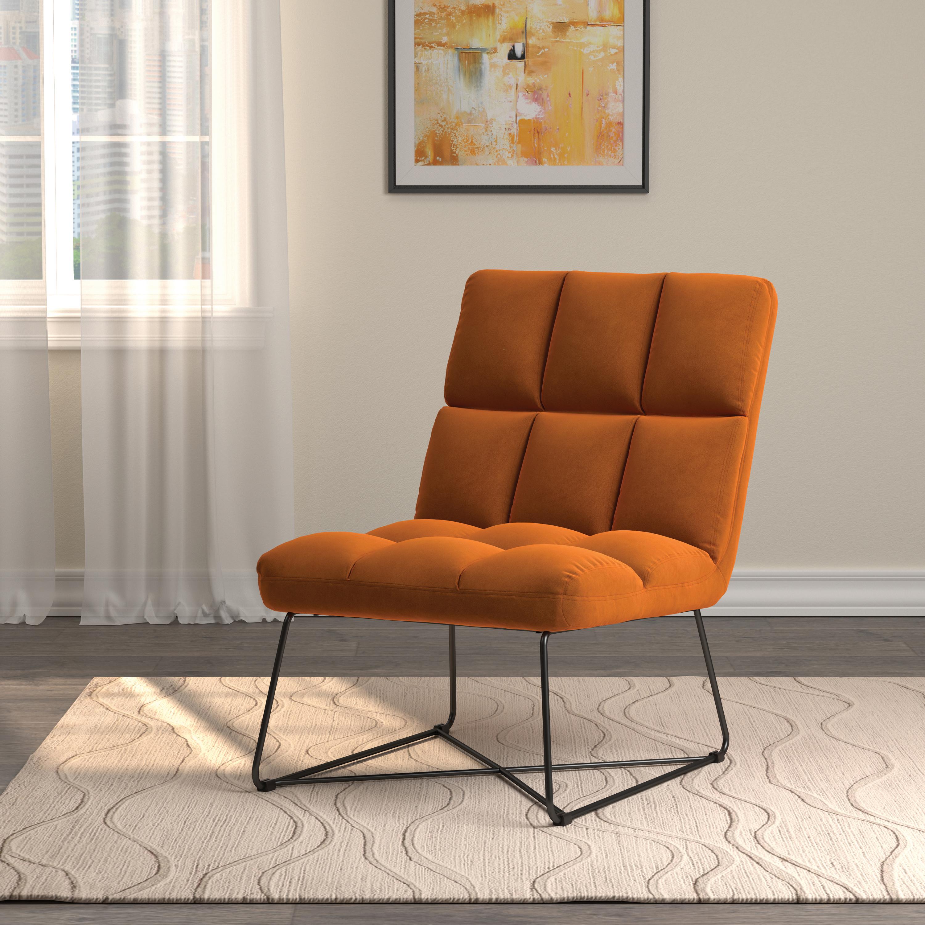 

    
Mid-century Modern Burnt Orange Velvet Accent Chair Coaster 903836
