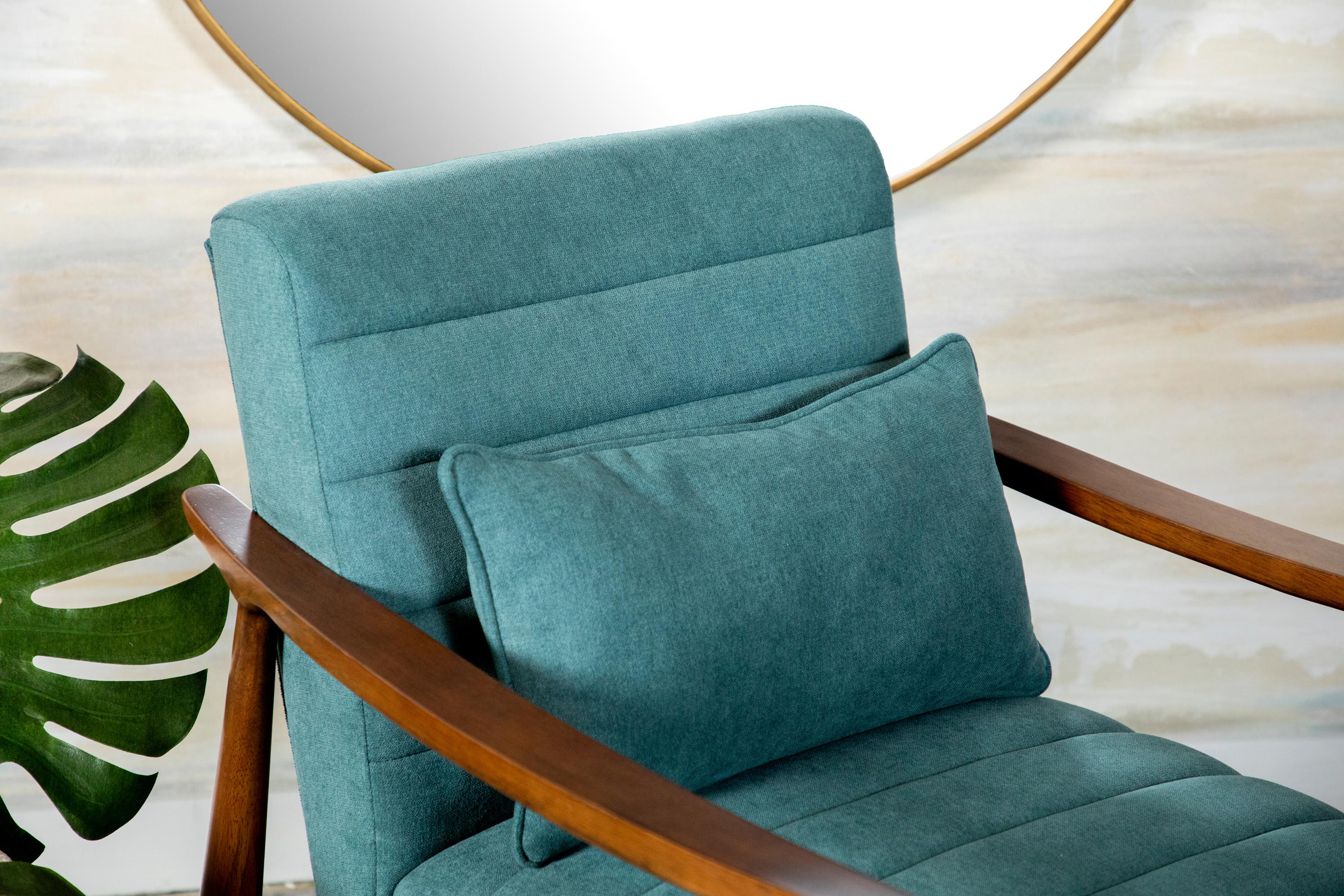 

    
Mid-century Modern Teal Cashmere-like Fabric Accent Chair Coaster 905572

