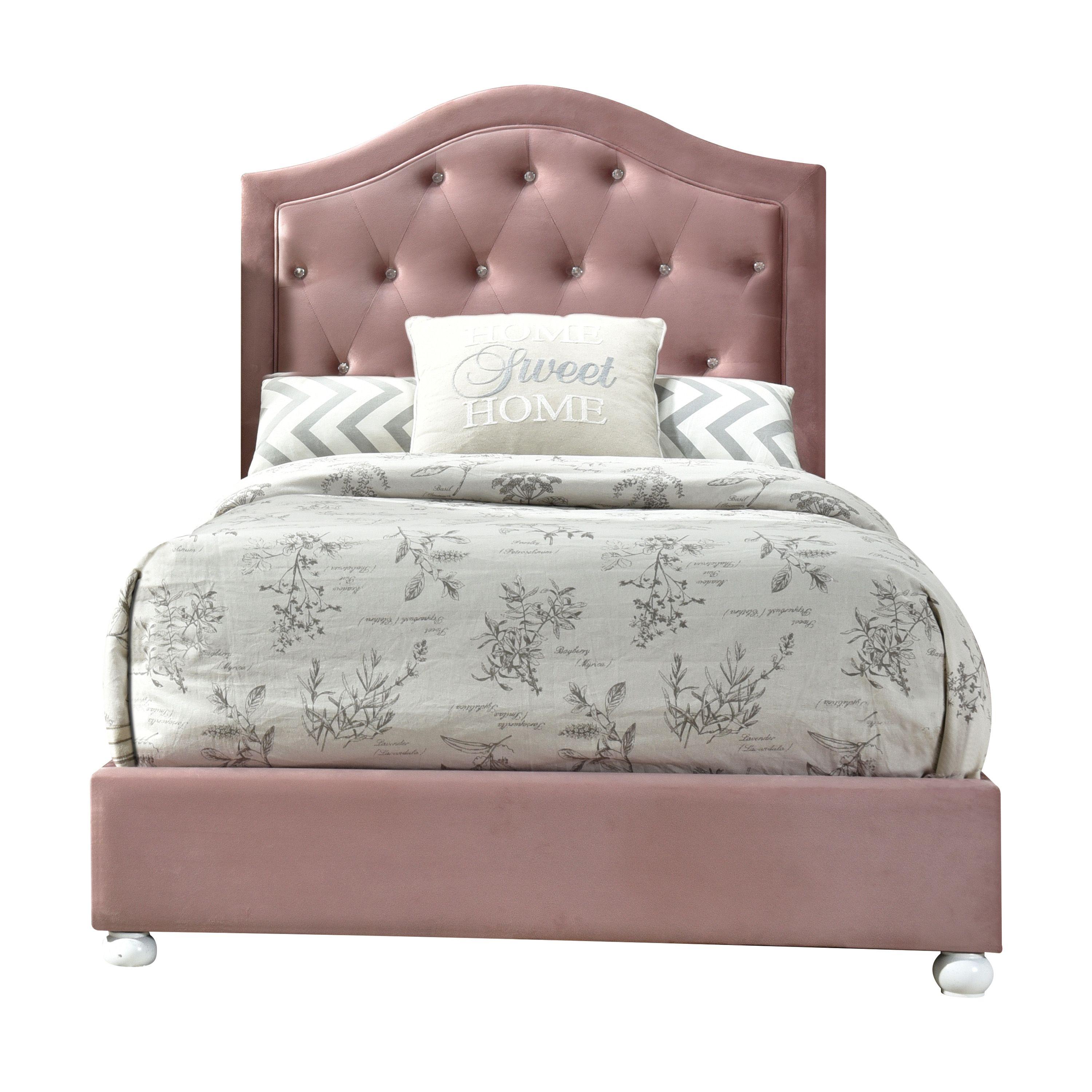 

    
Modern & Classic Pink Fabric Twin Bed by Acme Reggie 30820T
