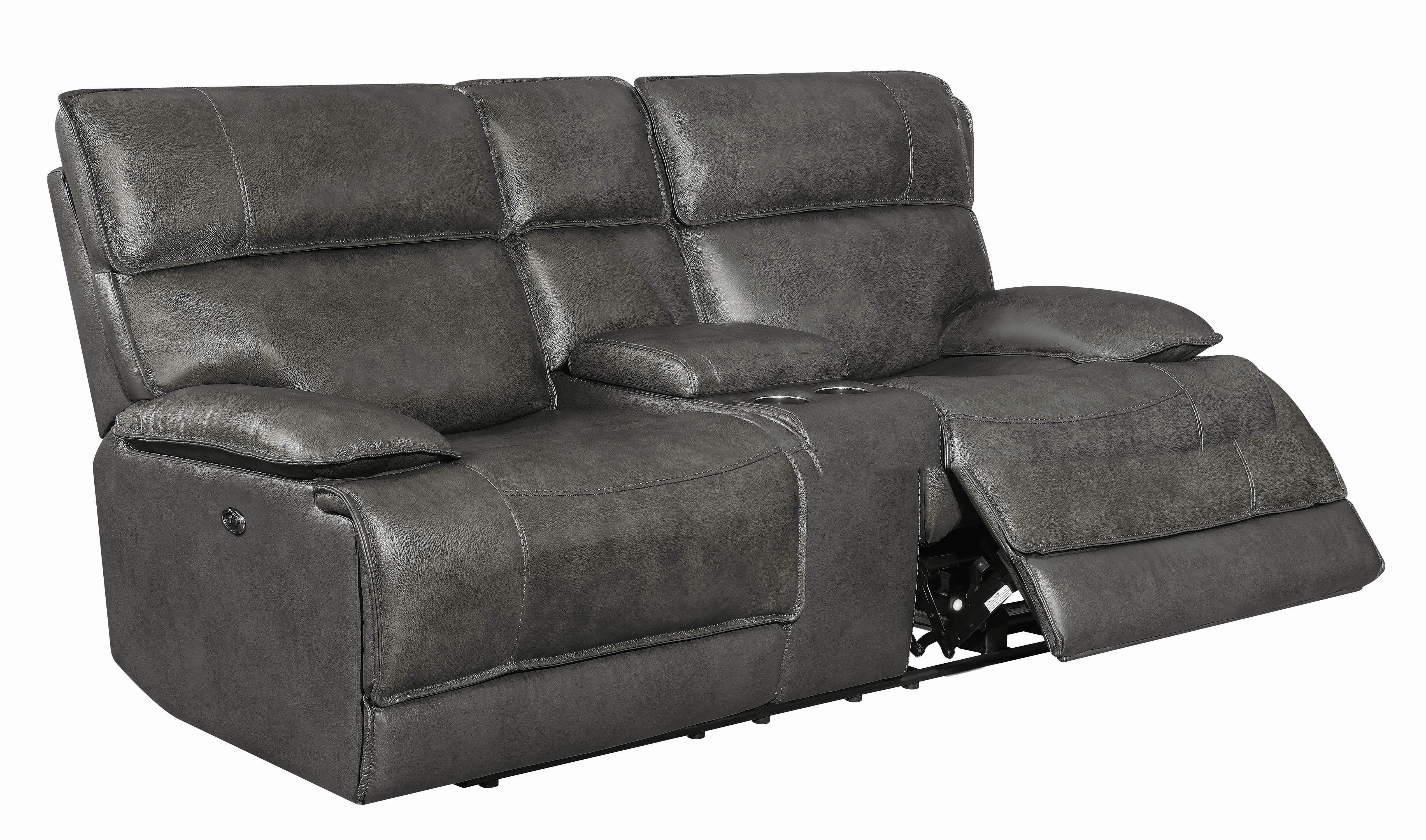 

    
Modern Gray Leather Upholstery Power2 loveseat by Coaster
