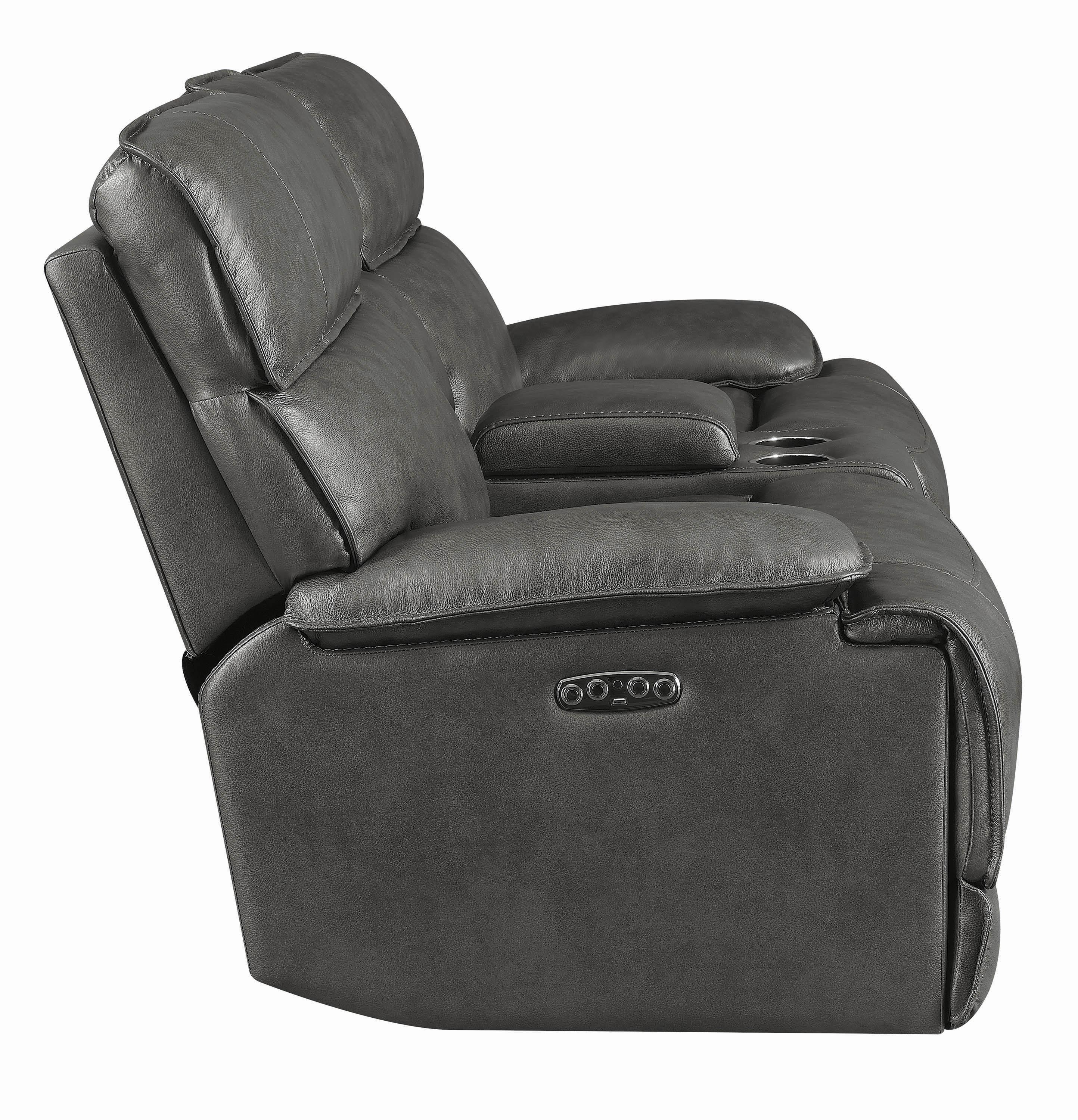 

    
 Shop  Modern Gray Leather Upholstery Power2 loveseat by Coaster
